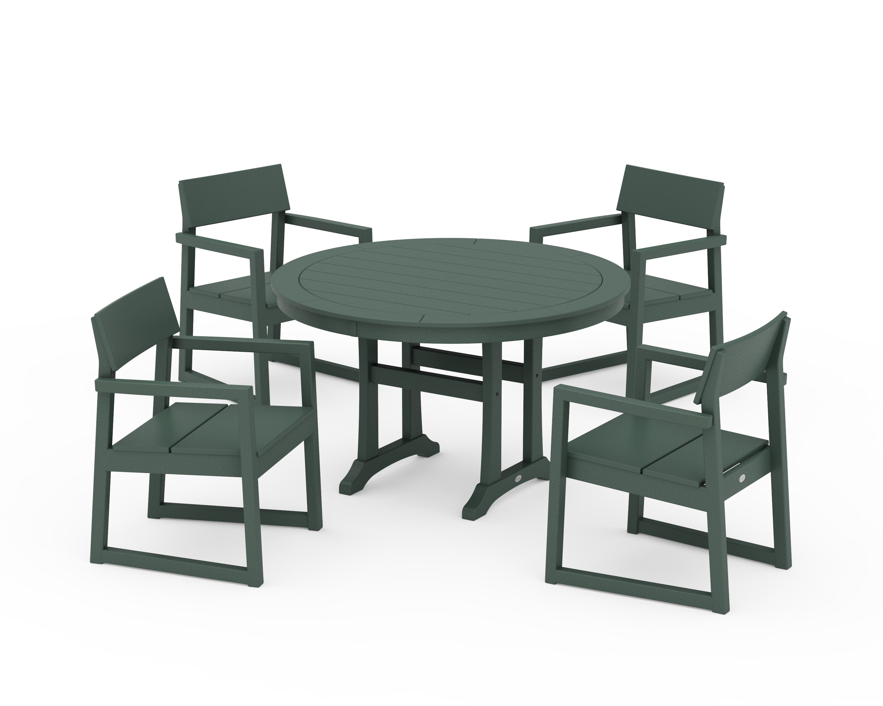 EDGE 5-Piece Round Dining Set with Trestle Legs in Green