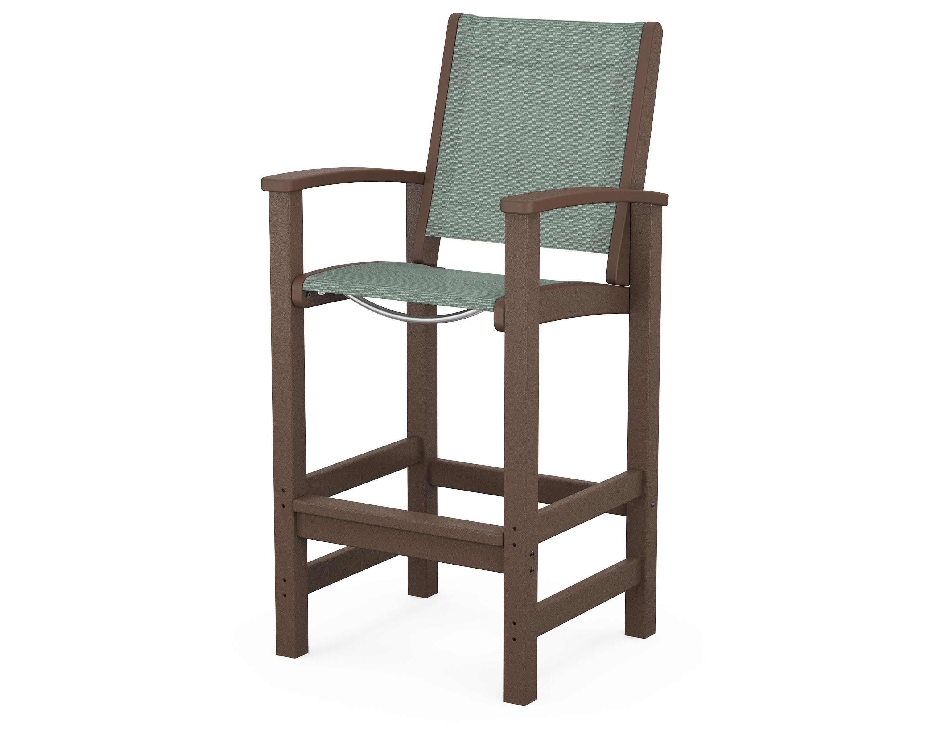 Coastal Bar Chair in Mahogany / Dupioni Sea Mist Sling