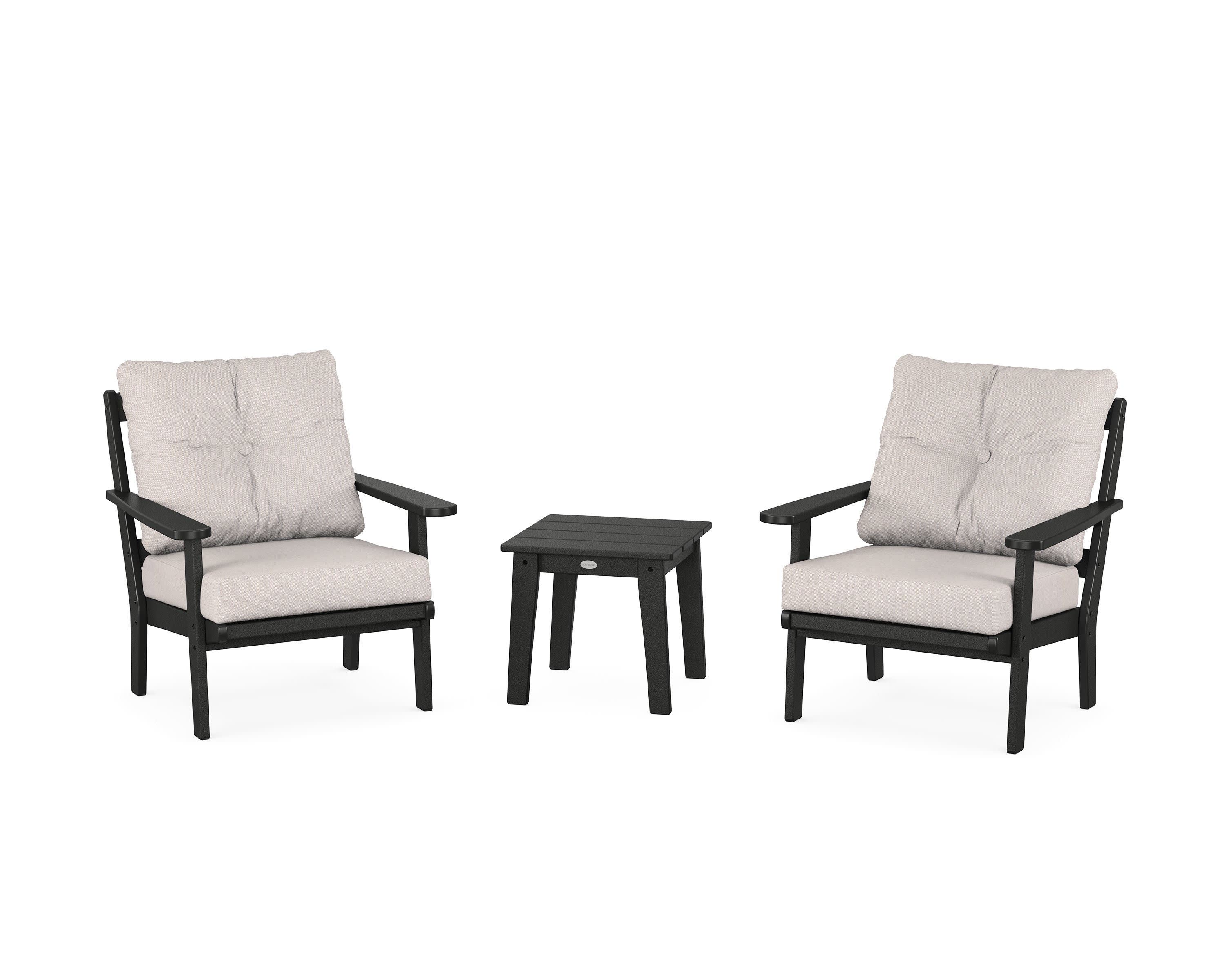 Mission 3-Piece Deep Seating Set in Black / Dune Burlap