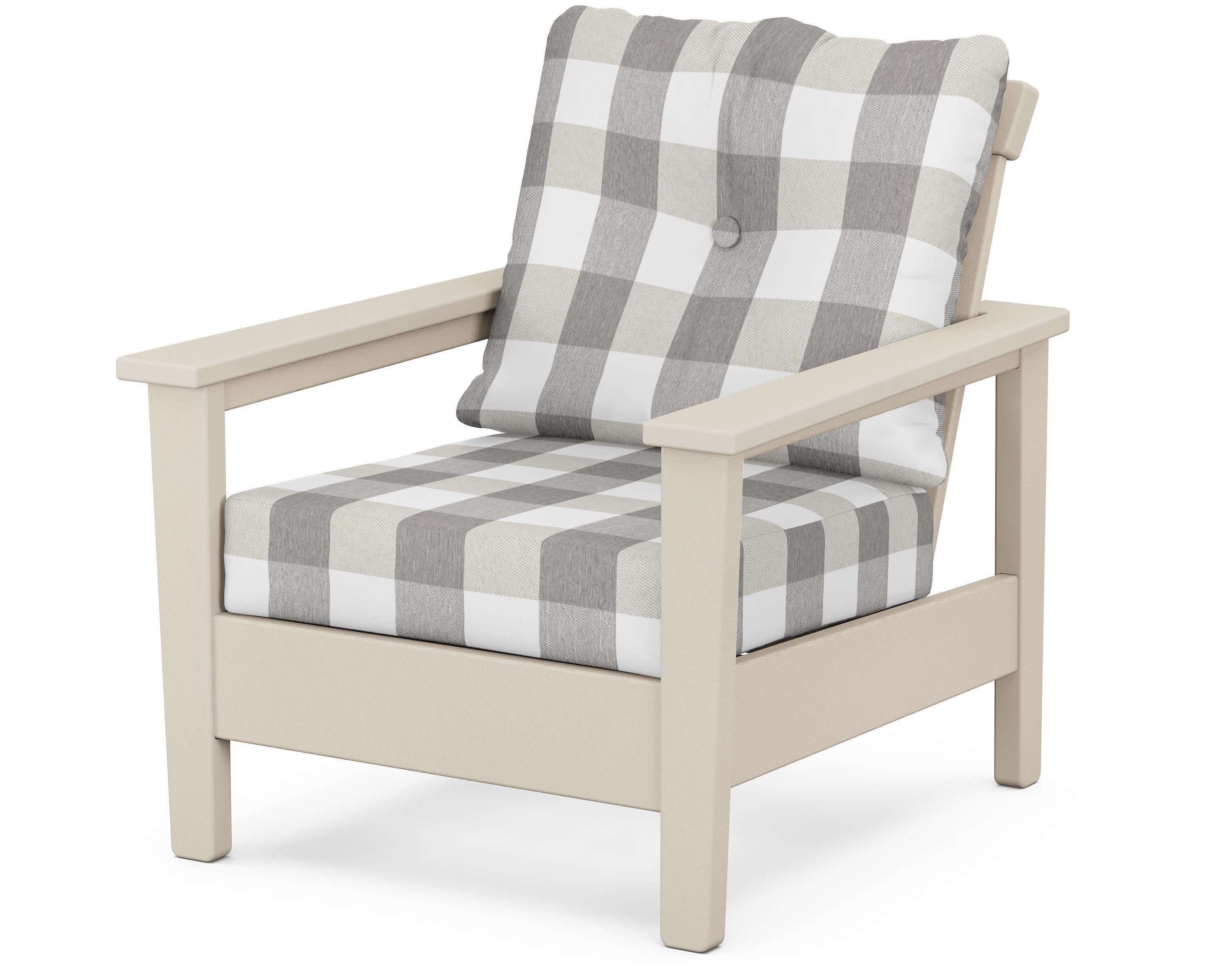 Prescott Deep Seating Chair in Sand / Buffalo Plaid Grey Mist
