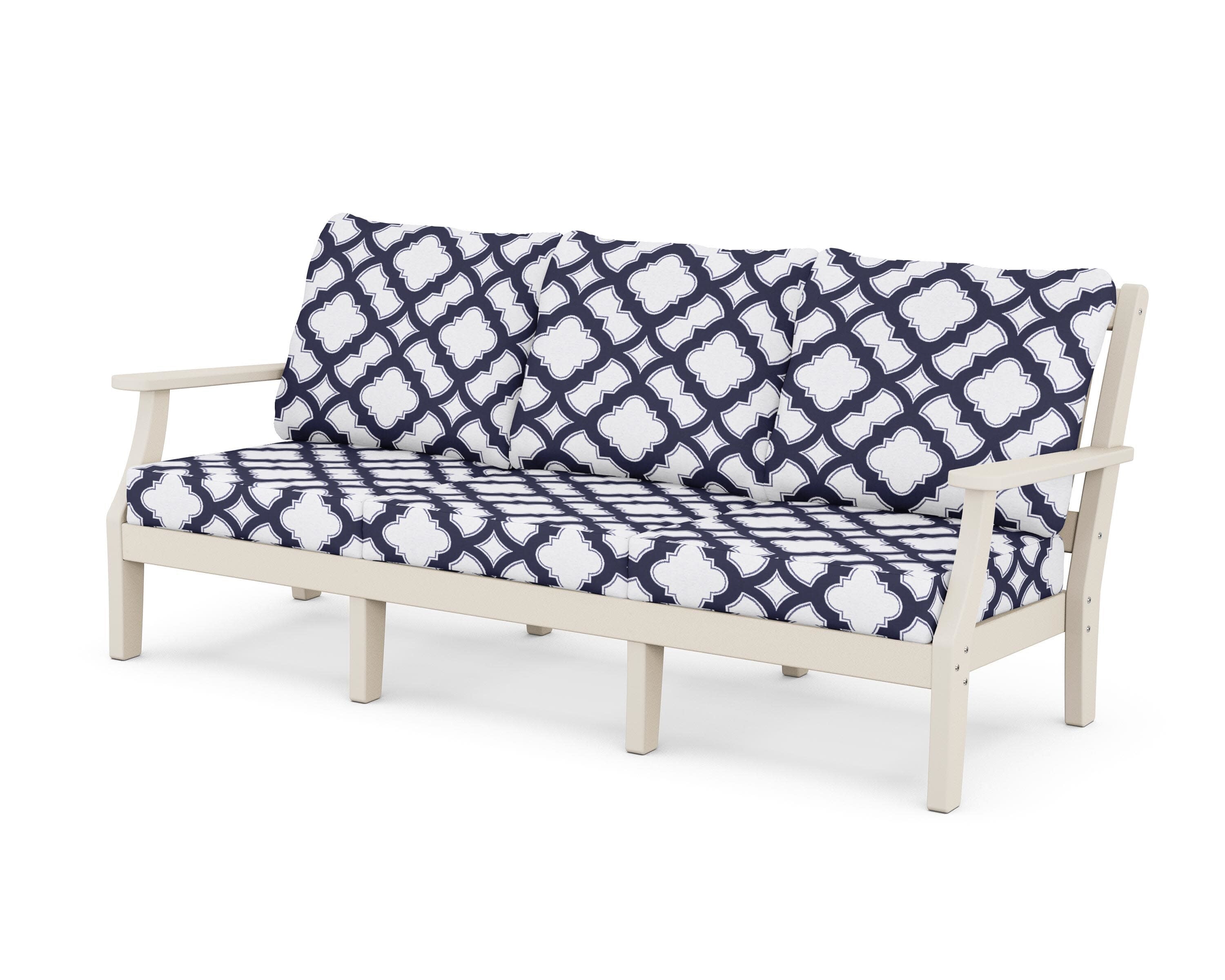 Chinoiserie Deep Seating Sofa in Sand / Trellis Navy