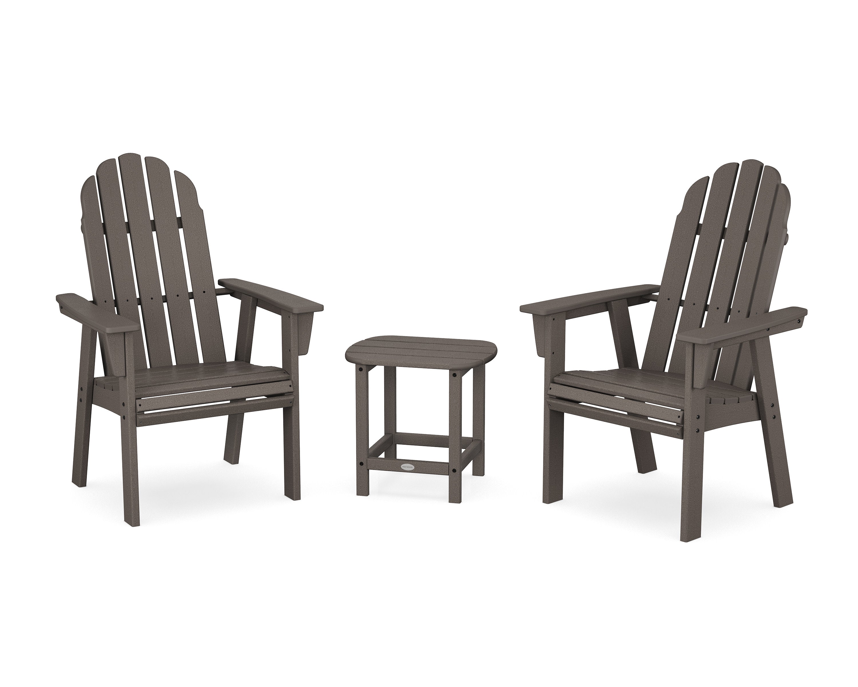Vineyard 3-Piece Curveback Upright Adirondack Chair Set in Vintage Coffee