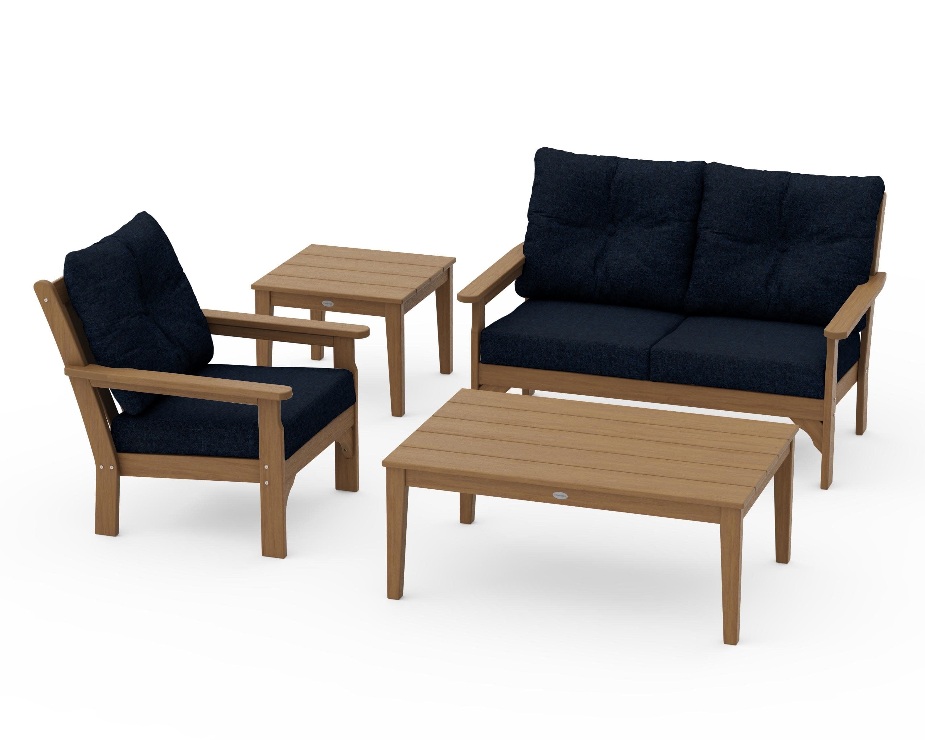 Vineyard 4-Piece Deep Seating Set in Natural / Marine Indigo