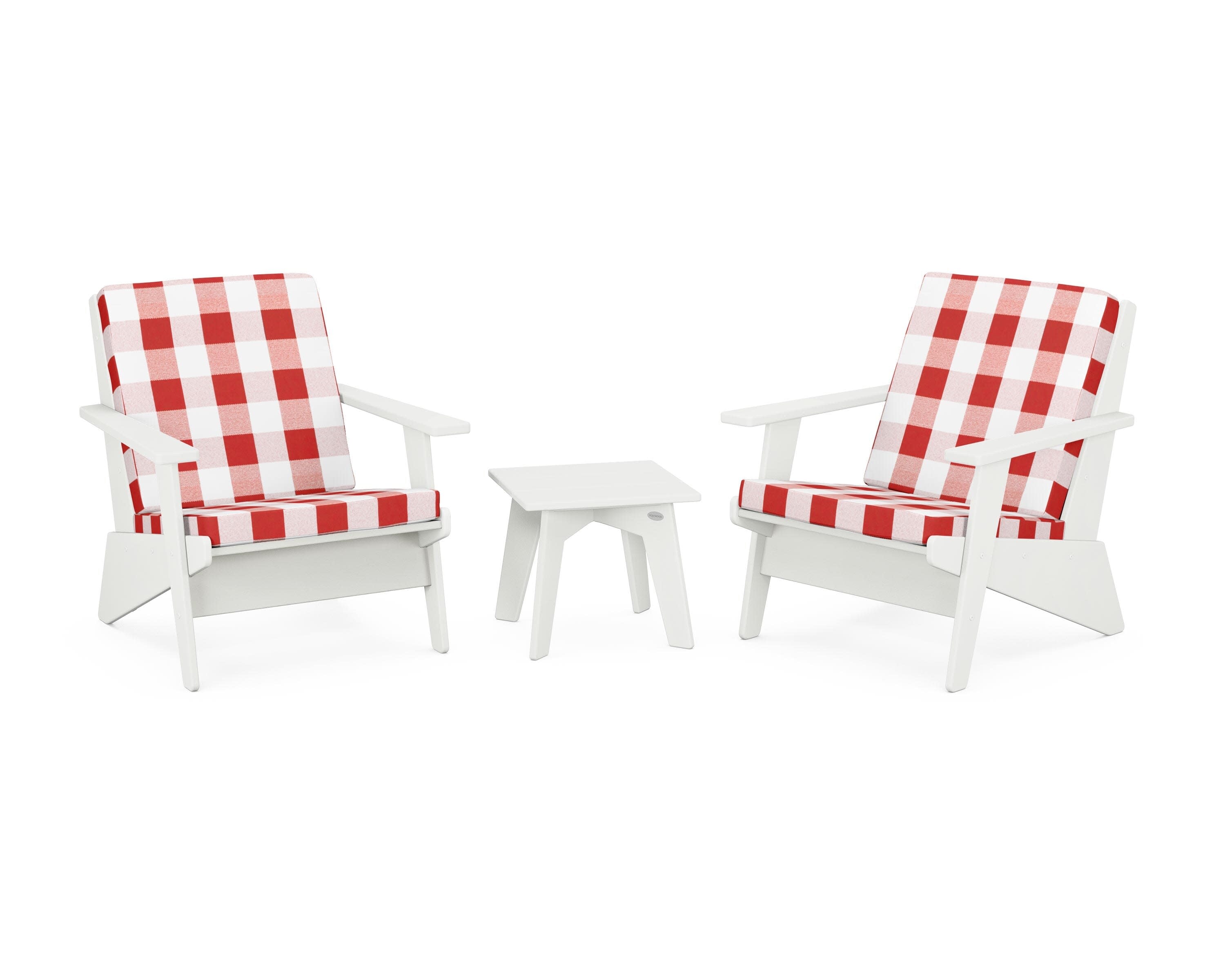 Riviera Modern Lounge 3-Piece Set in Vintage White / Buffalo Plaid Crimson