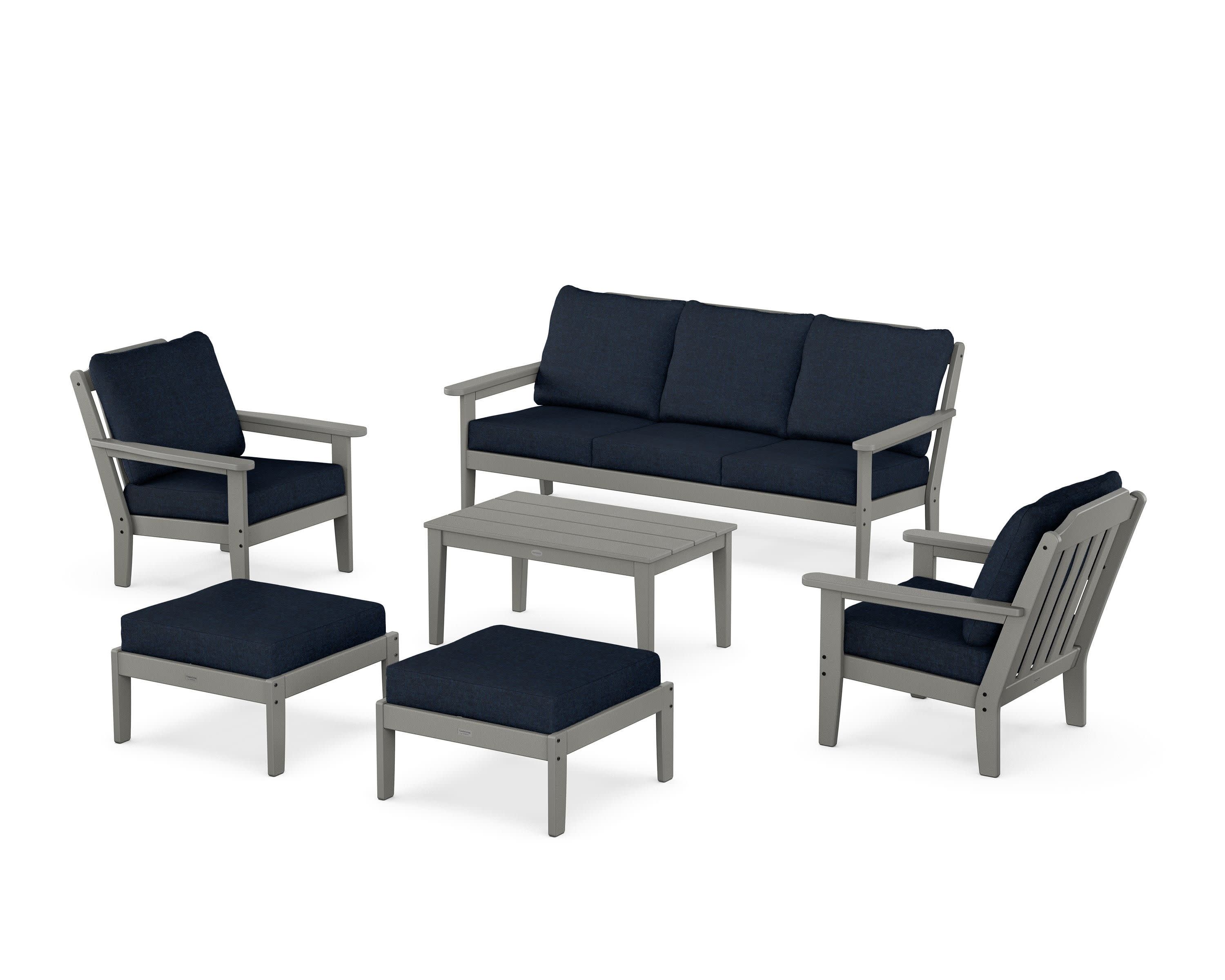 Cottage 6-Piece Lounge Sofa Set in Slate Grey / Marine Indigo