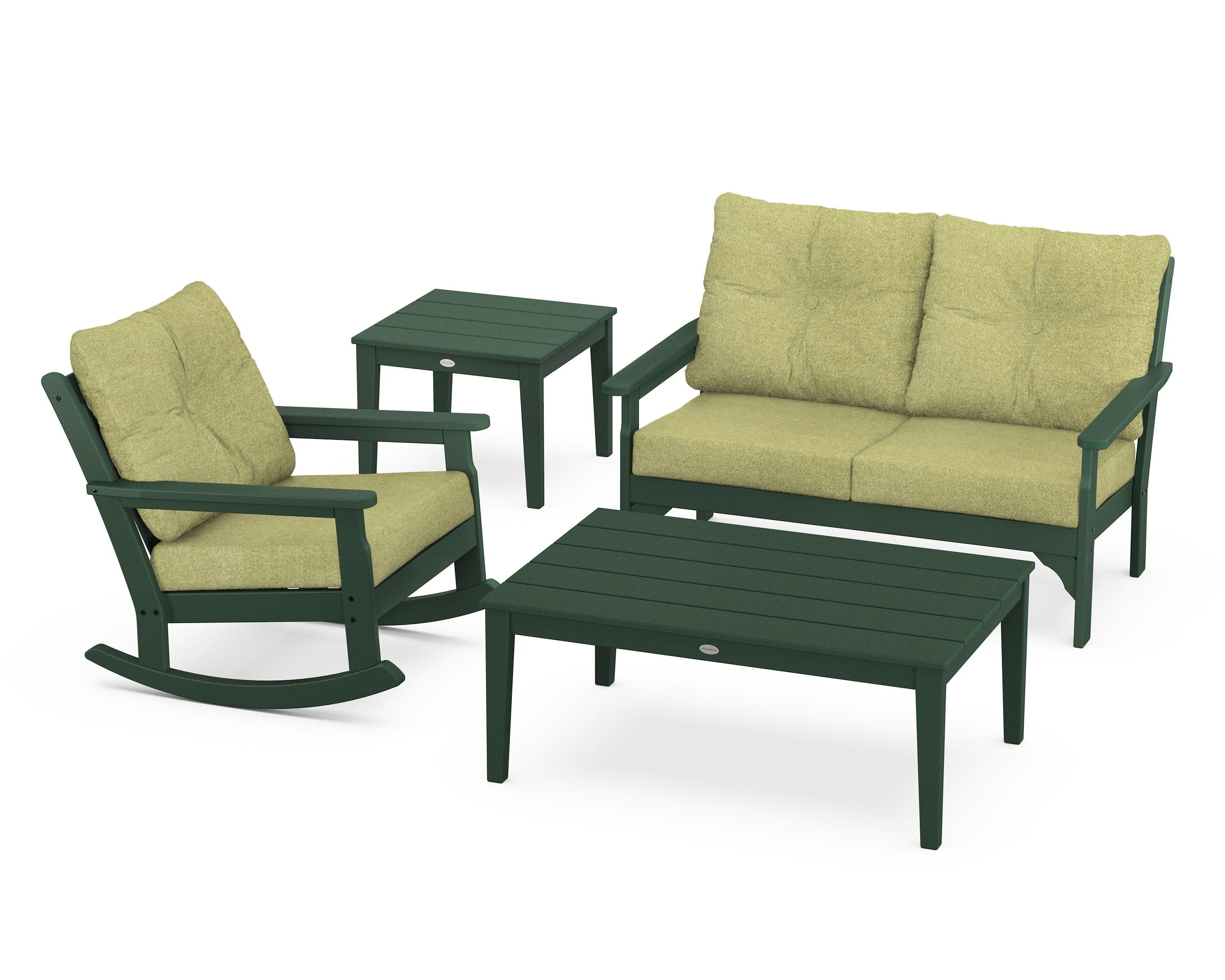 Vineyard 4-Piece Deep Seating Rocker Set in Green / Chartreuse Boucle