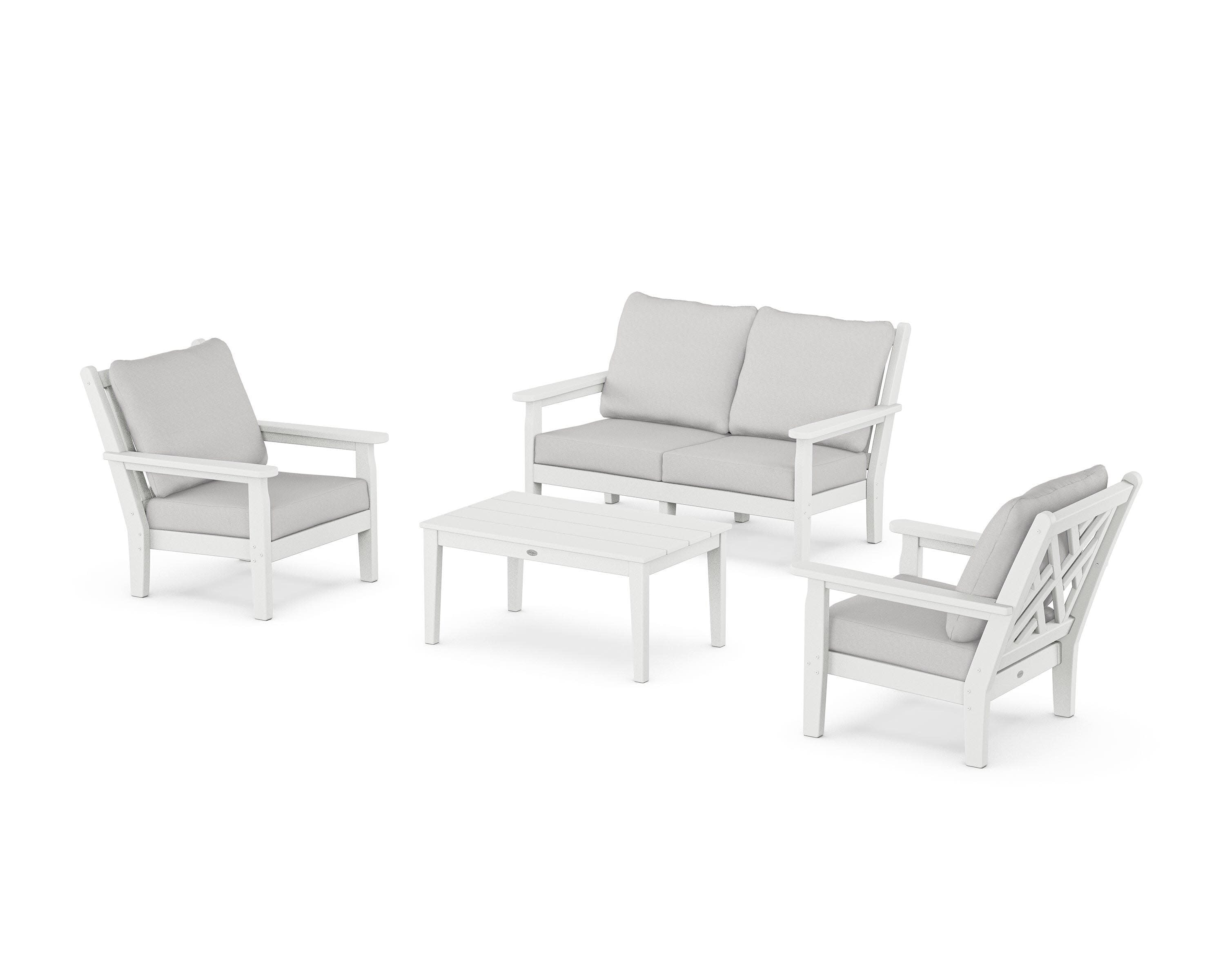 Chippendale 4-Piece Deep Seating Set with Loveseat in White / Diamond in the Rough