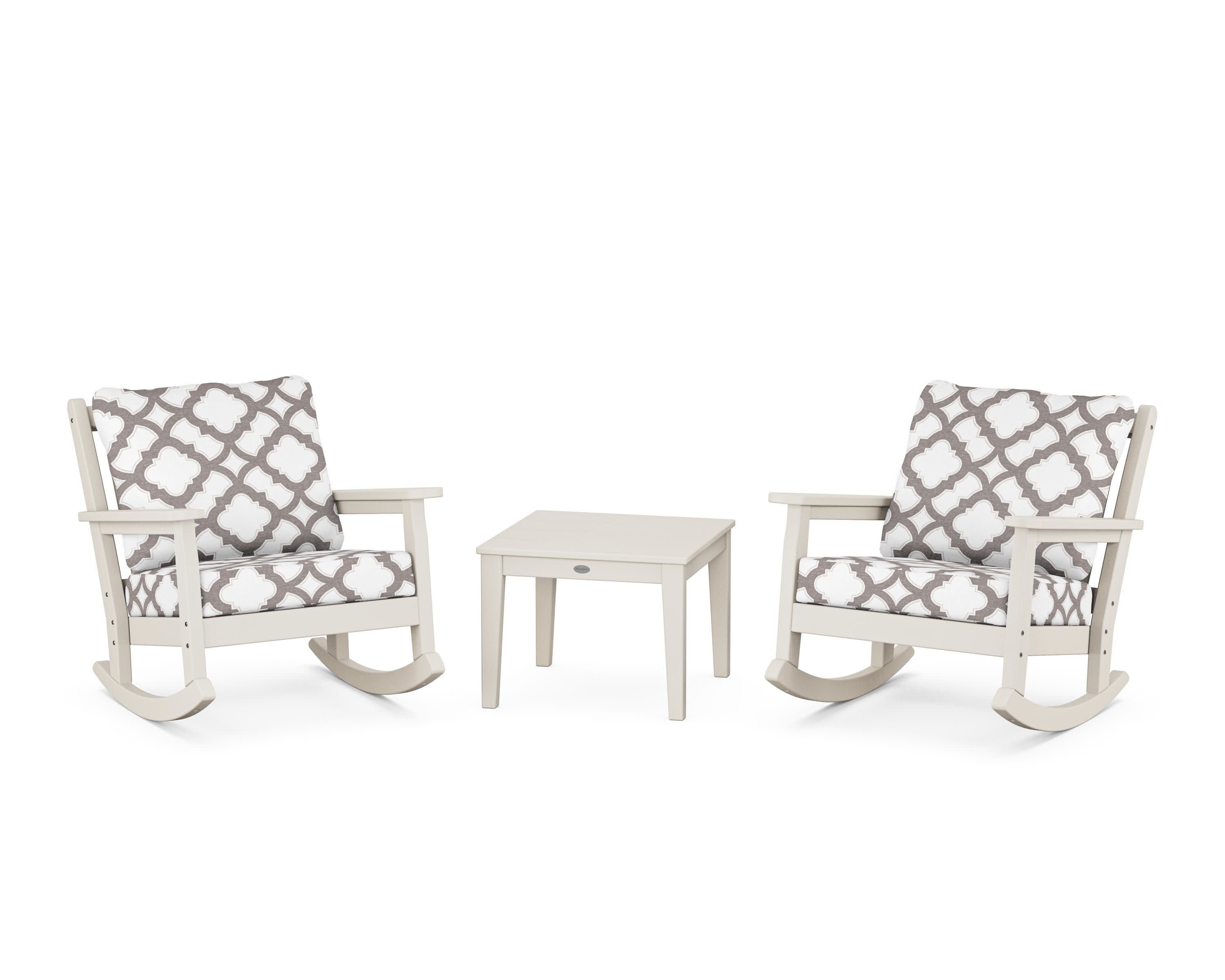 Chippendale 3-Piece Deep Seating Rocker Set in Sand / Trellis Grey Mist
