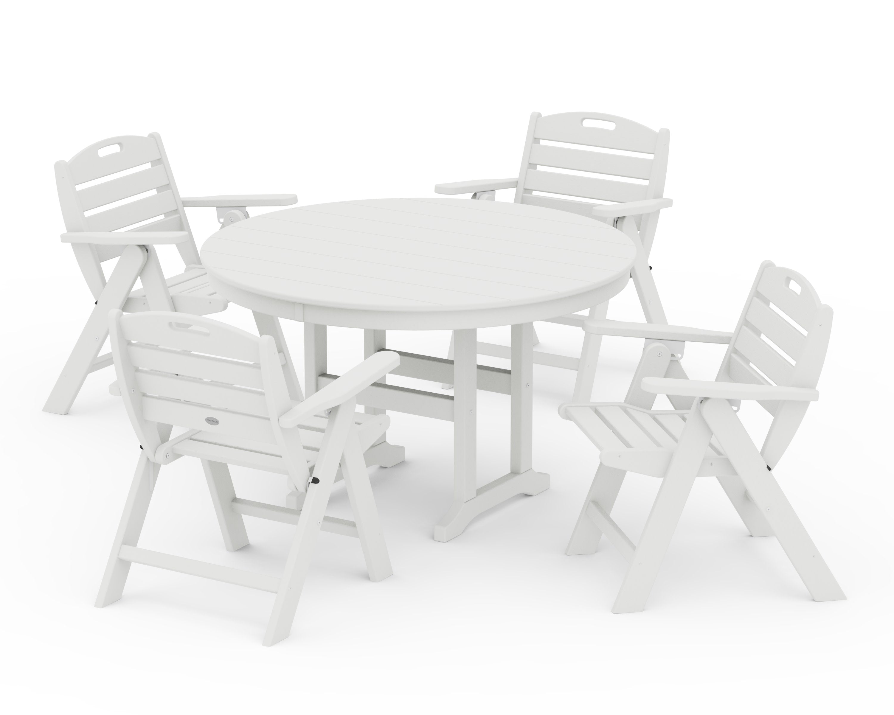 Nautical Folding Lowback Chair 5-Piece Round Farmhouse Dining Set in Vintage White
