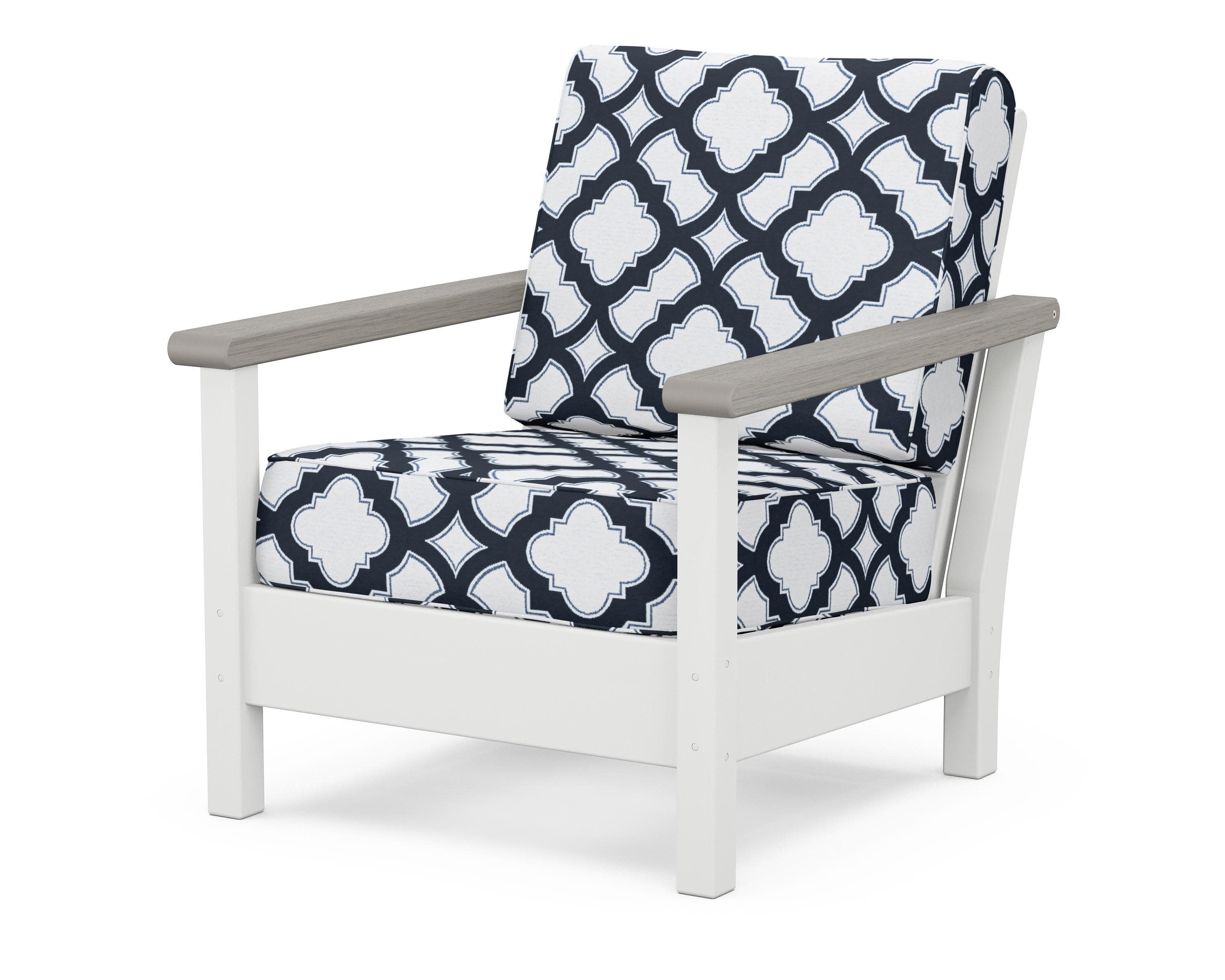 Harbour Deep Seating Chair in White / Driftwood / Trellis Marine Indigo