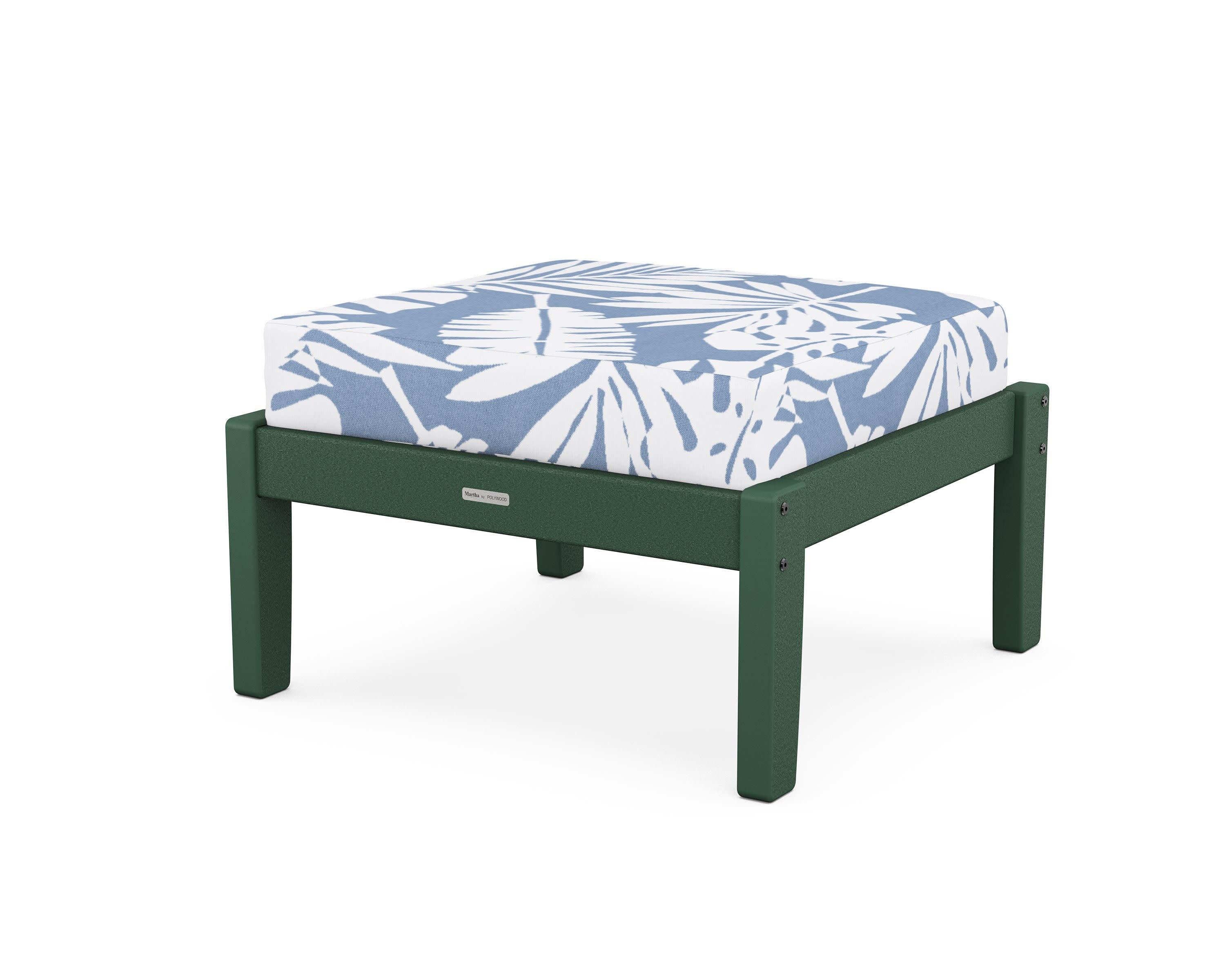 Chinoiserie Deep Seating Ottoman in Green / Leaf Sky Blue