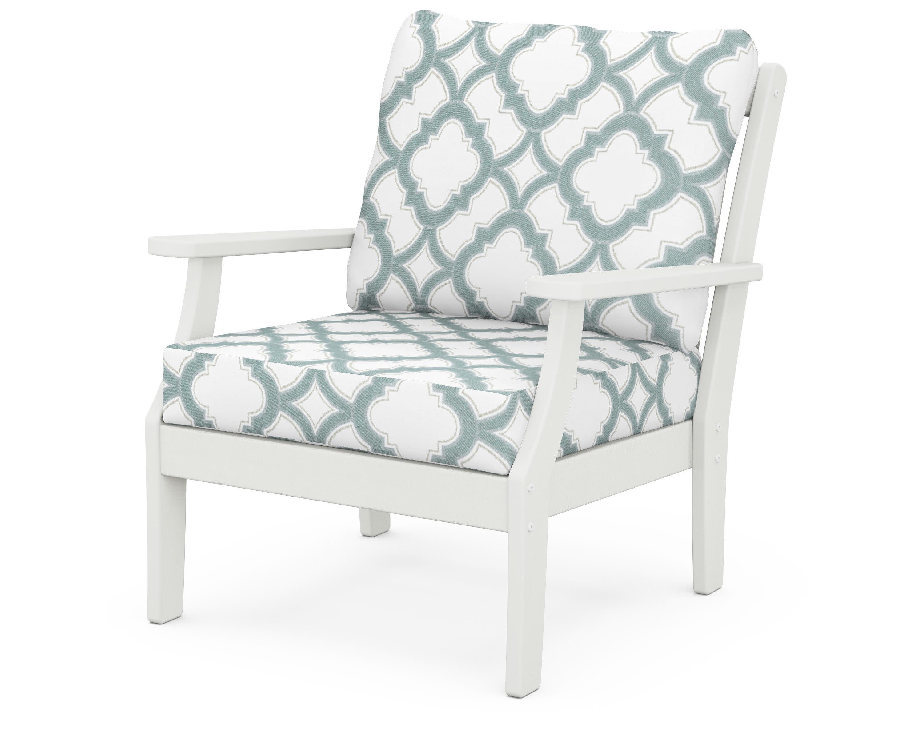Braxton Deep Seating Chair in Vintage White / Trellis Glacier Spa