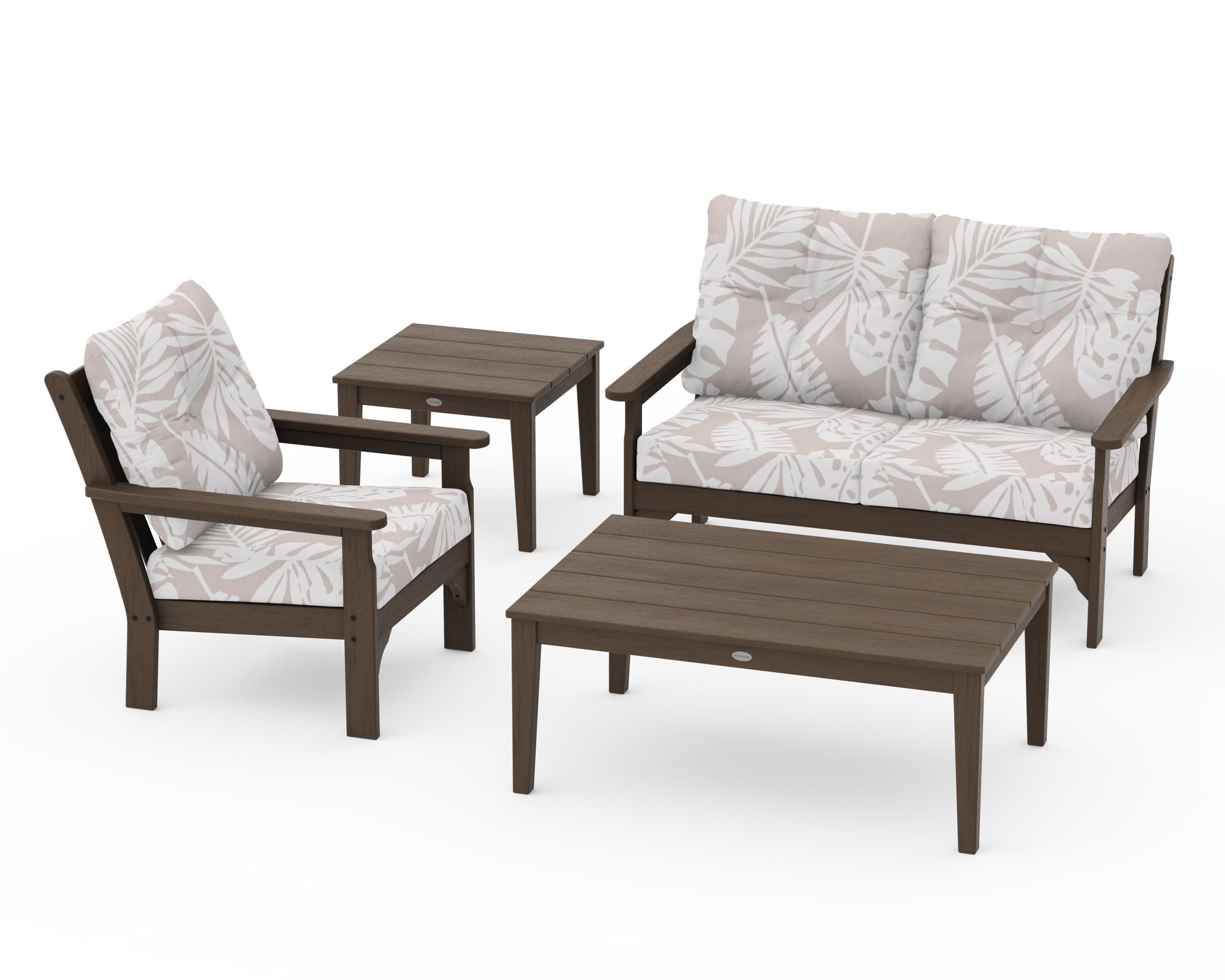 Vineyard 4-Piece Deep Seating Set in Kona / Leaf Dune Burlap