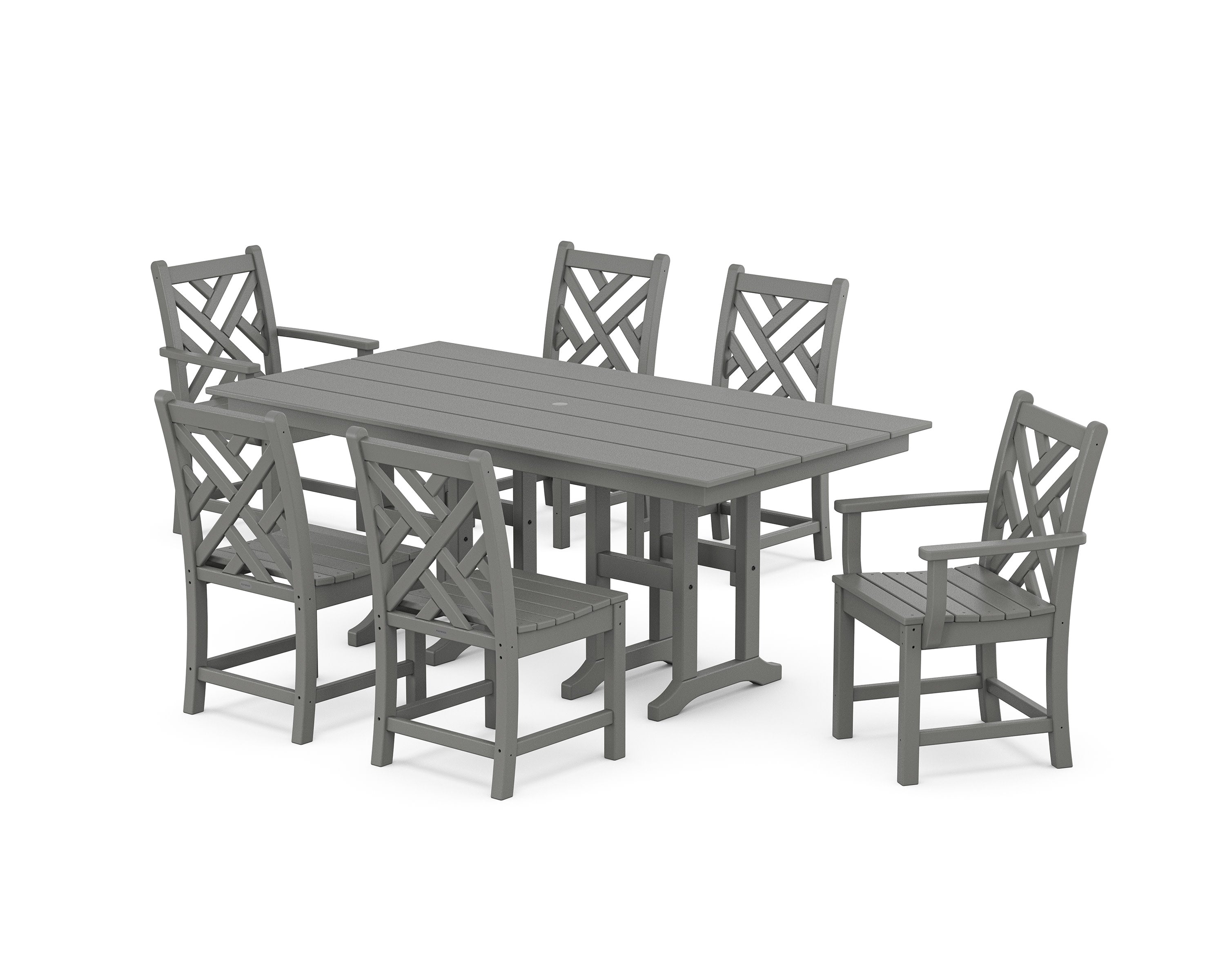 Chippendale 7-Piece Farmhouse Dining Set in Slate Grey
