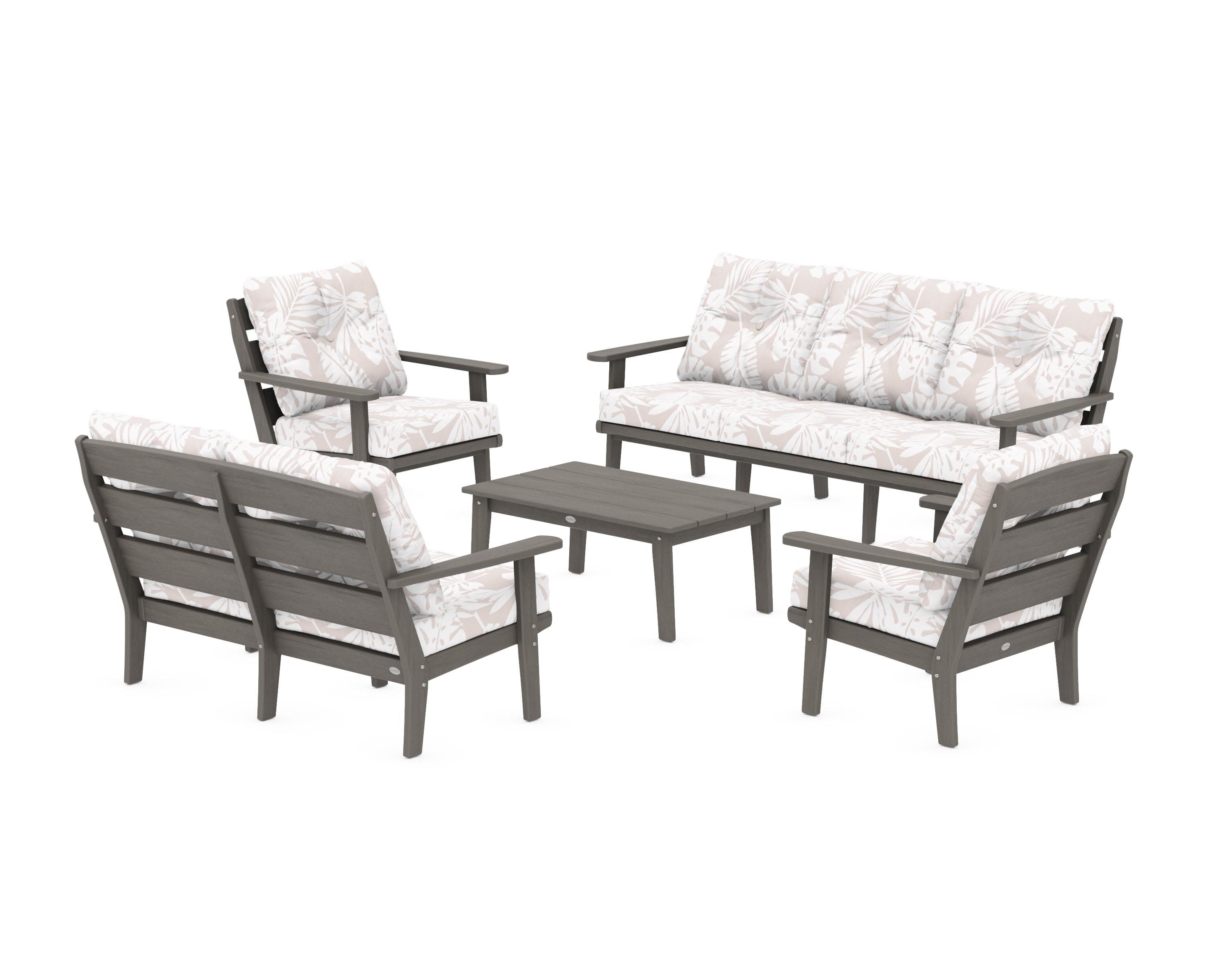 Lakeside 5-Piece Lounge Sofa Set in Driftwood / Leaf Dune Burlap