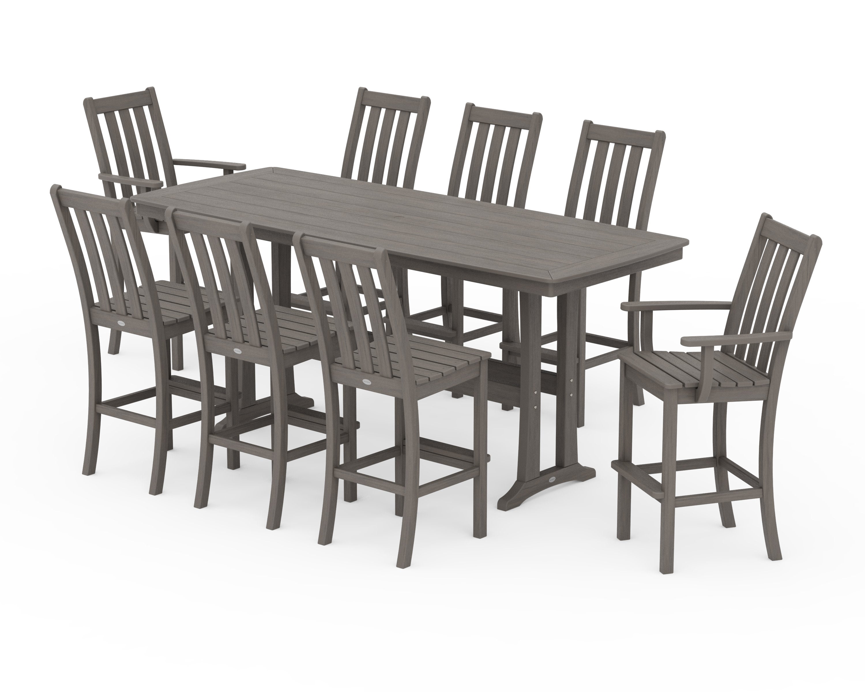 Vineyard 9-Piece Bar Set with Trestle Legs in Driftwood