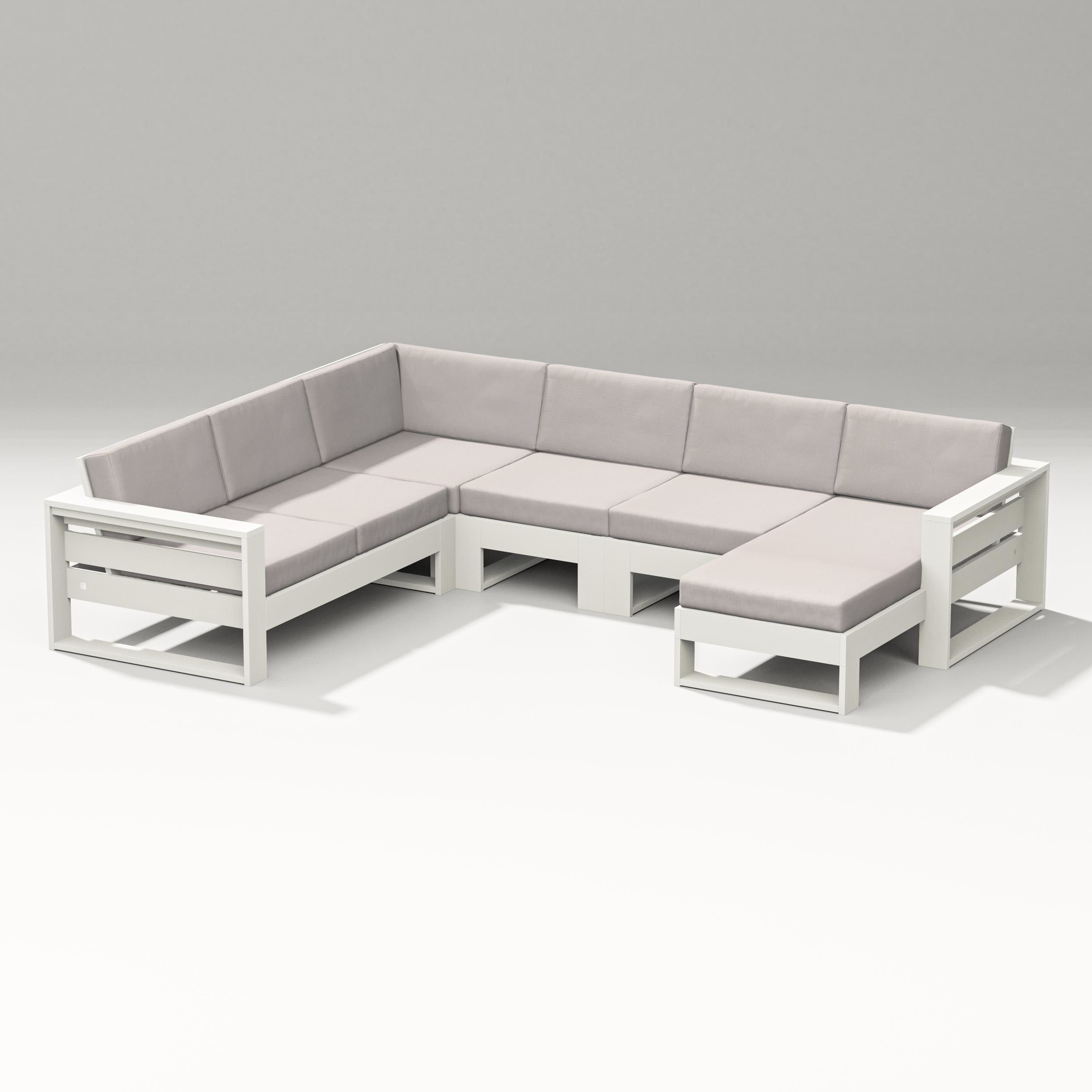 Latitude Corner Sectional with Right Chaise in Vintage White / Dune Burlap