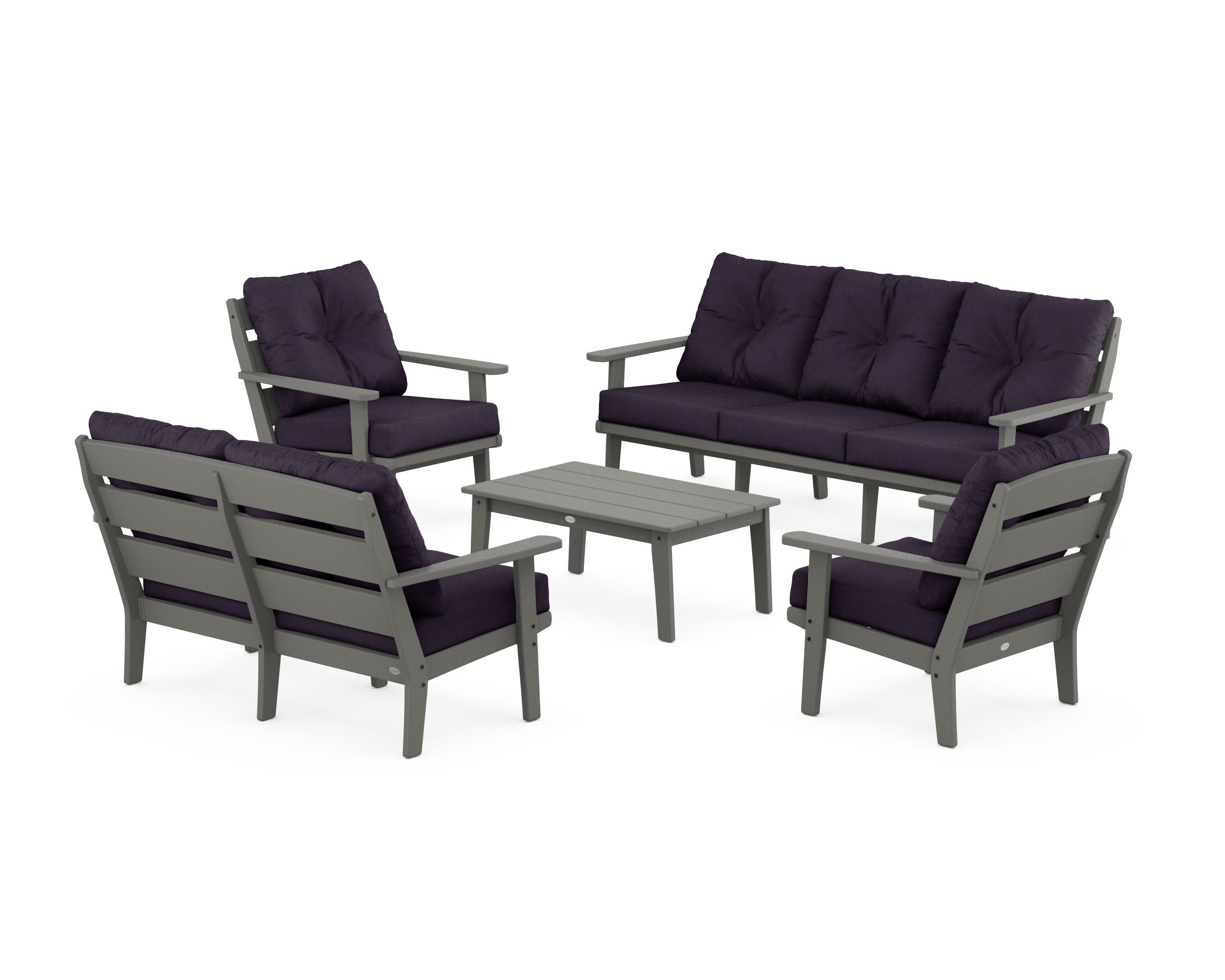 Lakeside 5-Piece Lounge Sofa Set in Slate Grey / Navy Linen