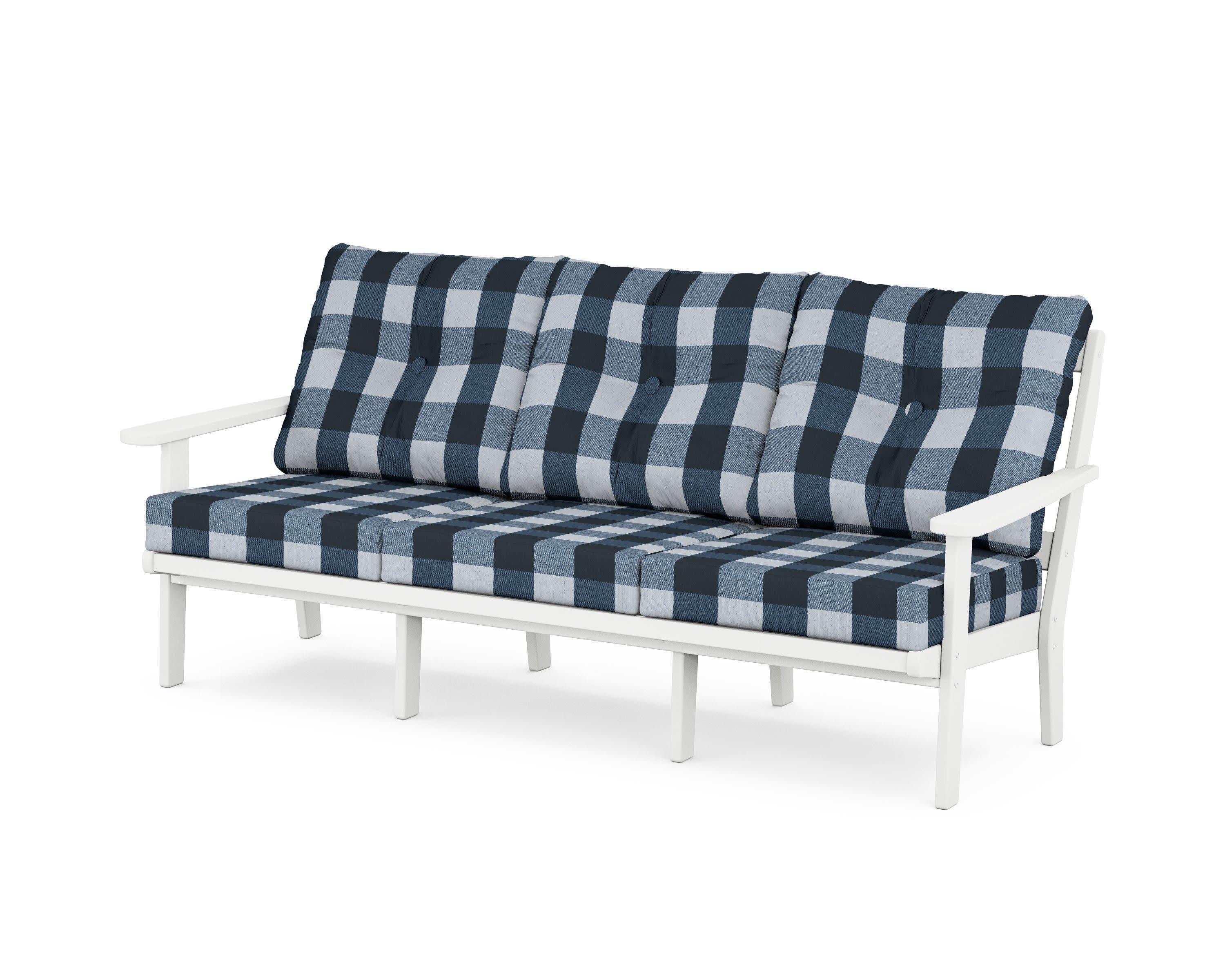 Mission Deep Seating Sofa in White / Buffalo Plaid Marine Indigo