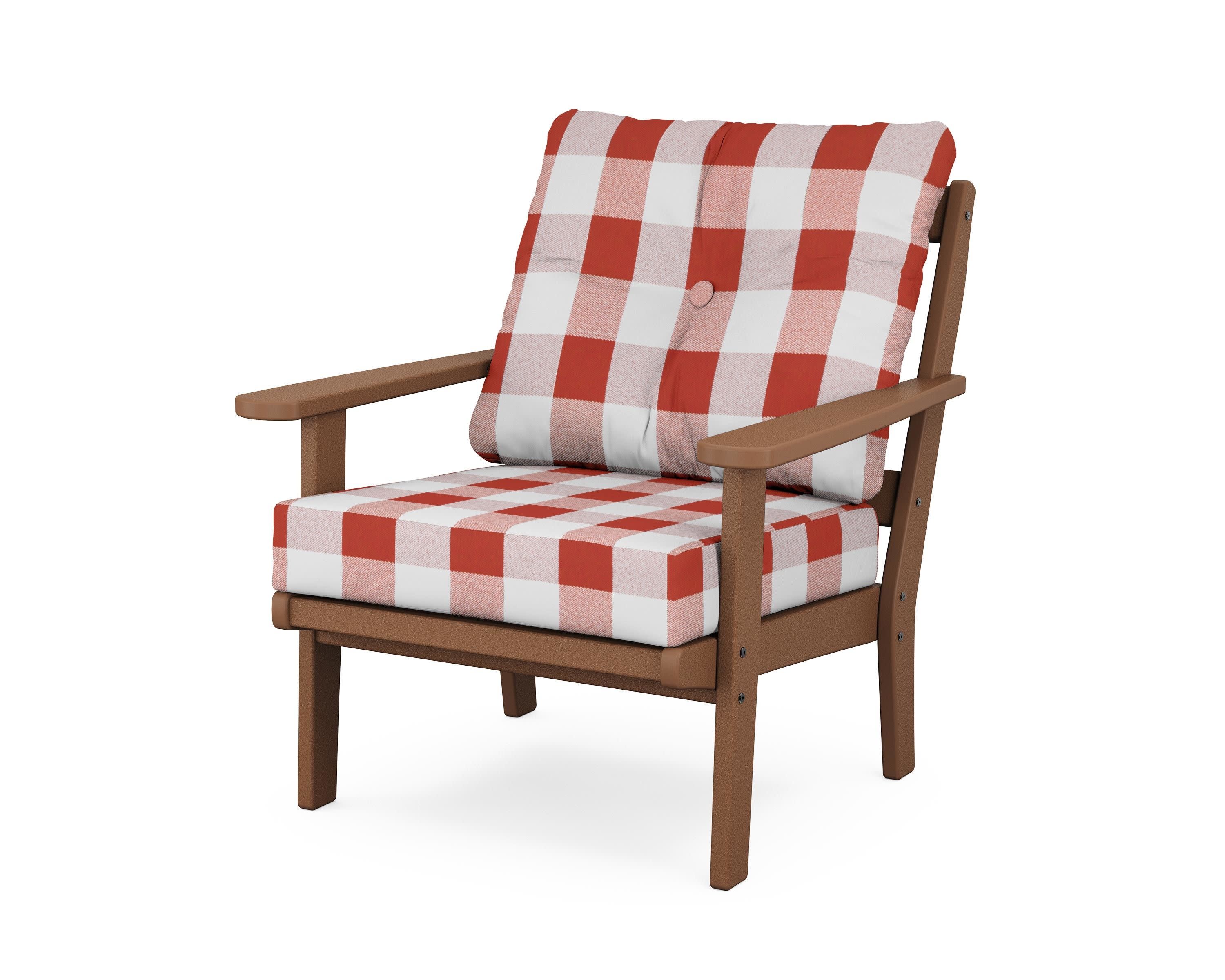 Mission Deep Seating Chair in Teak / Buffalo Plaid Crimson