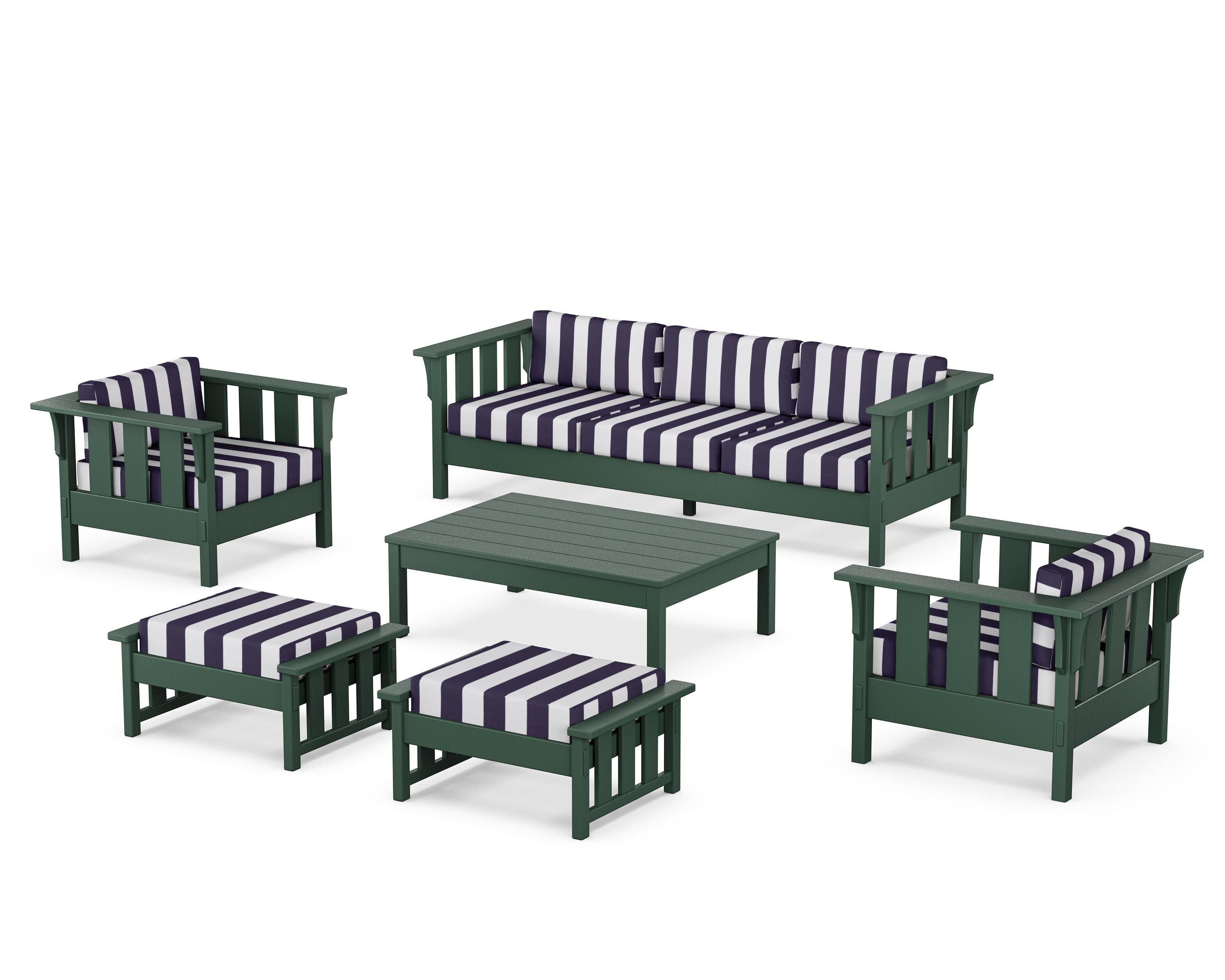 Acadia 6-Piece Lounge Sofa Set in Green / Cabana Stripe Navy