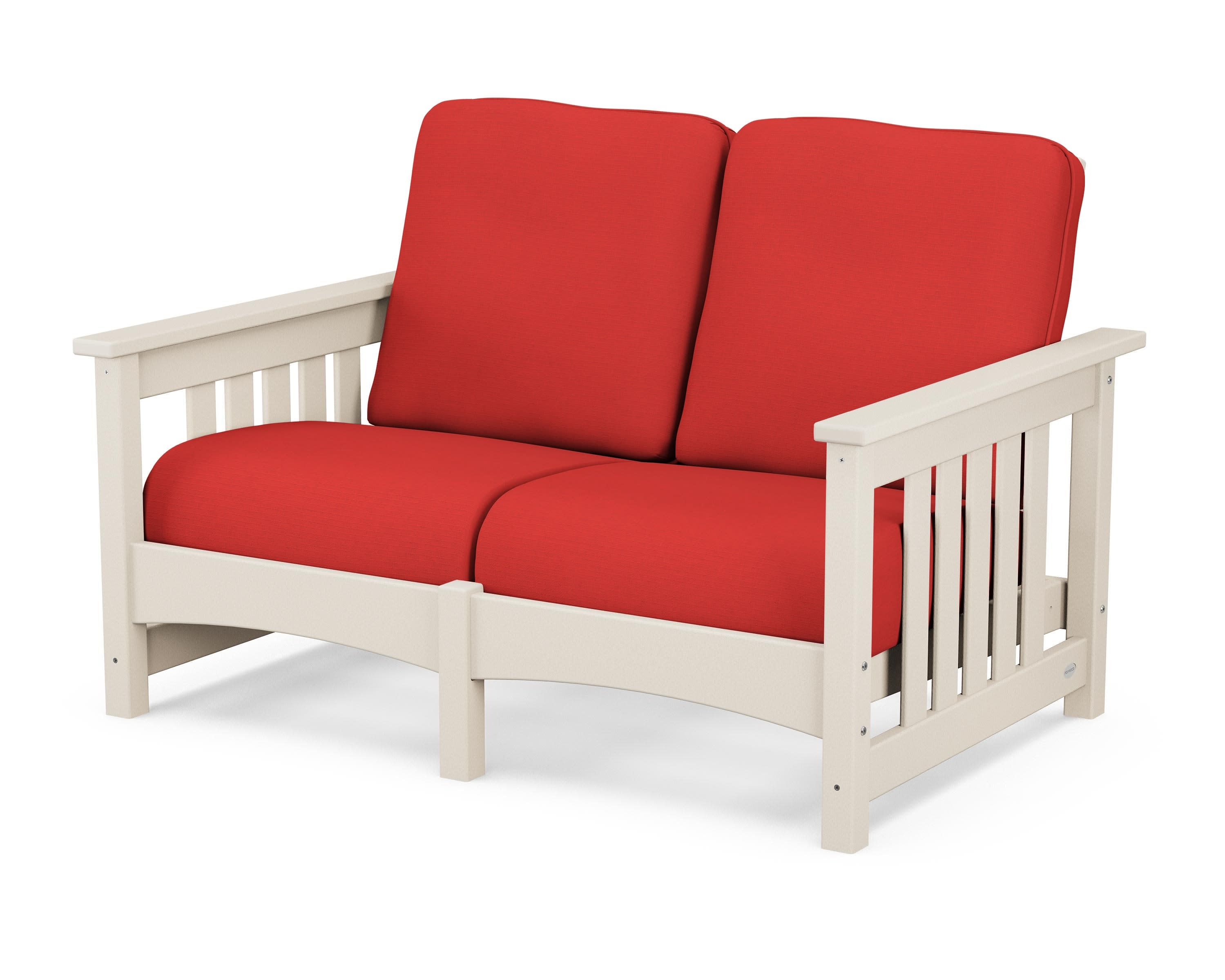 Club Mission Loveseat in Sand / Crimson Linen