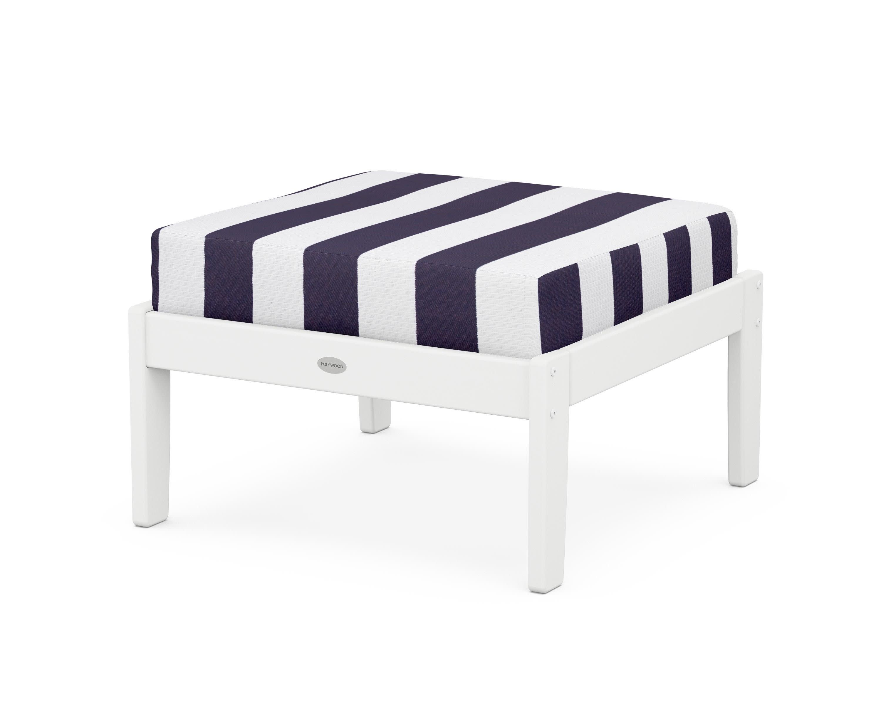 Braxton Deep Seating Ottoman in White / Cabana Stripe Navy