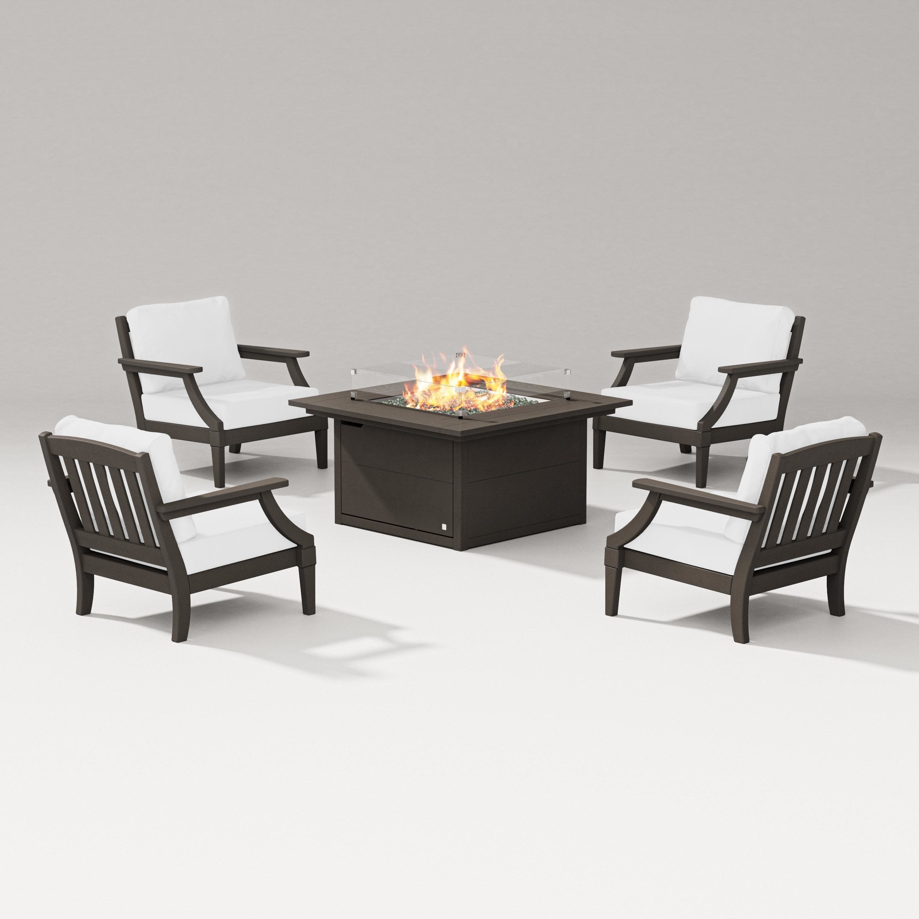 Estate 5-Piece Lounge Fire Table Set in Vintage Coffee / Natural