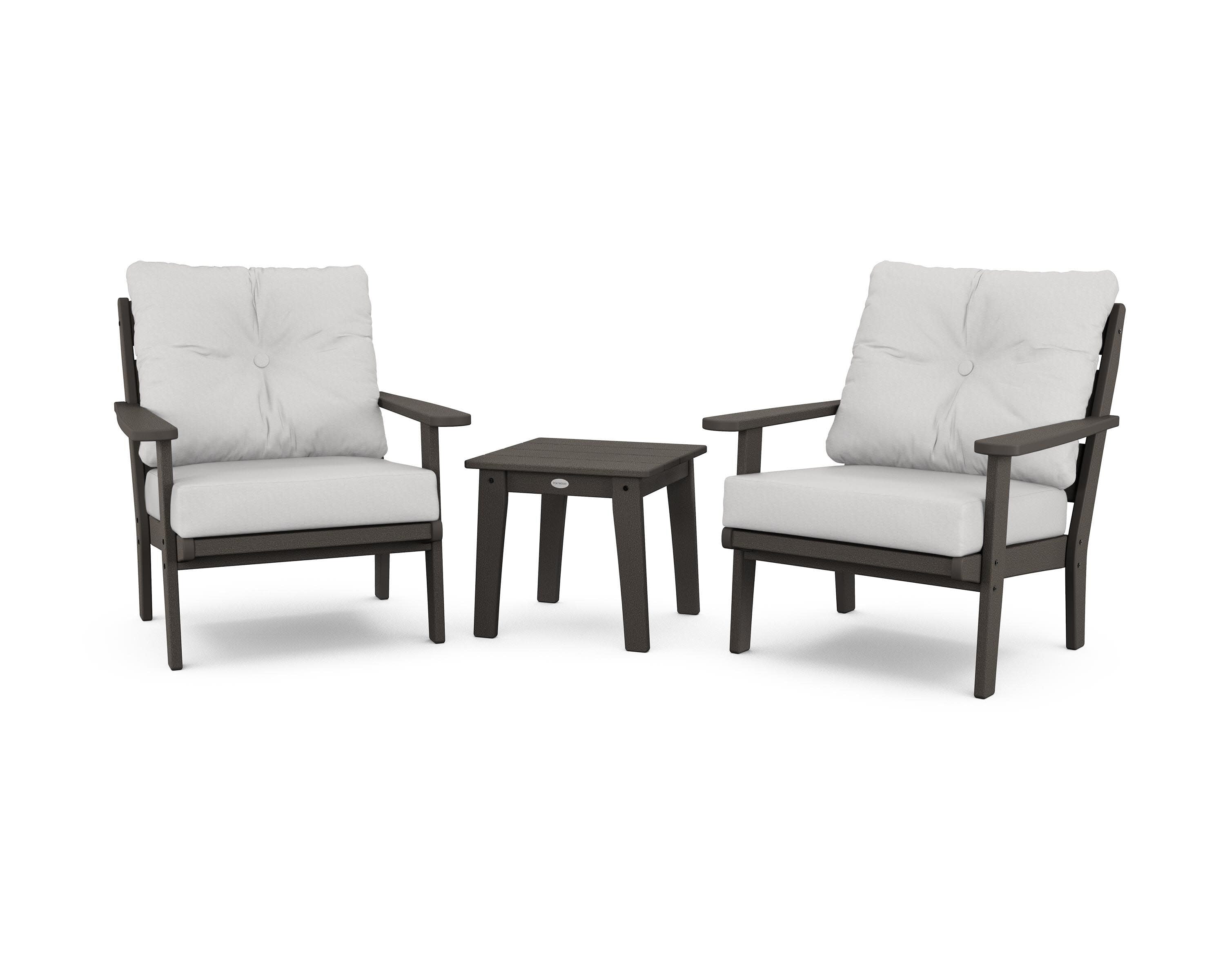 Lakeside 3-Piece Deep Seating Chair Set in Vintage Coffee / Diamond in the Rough