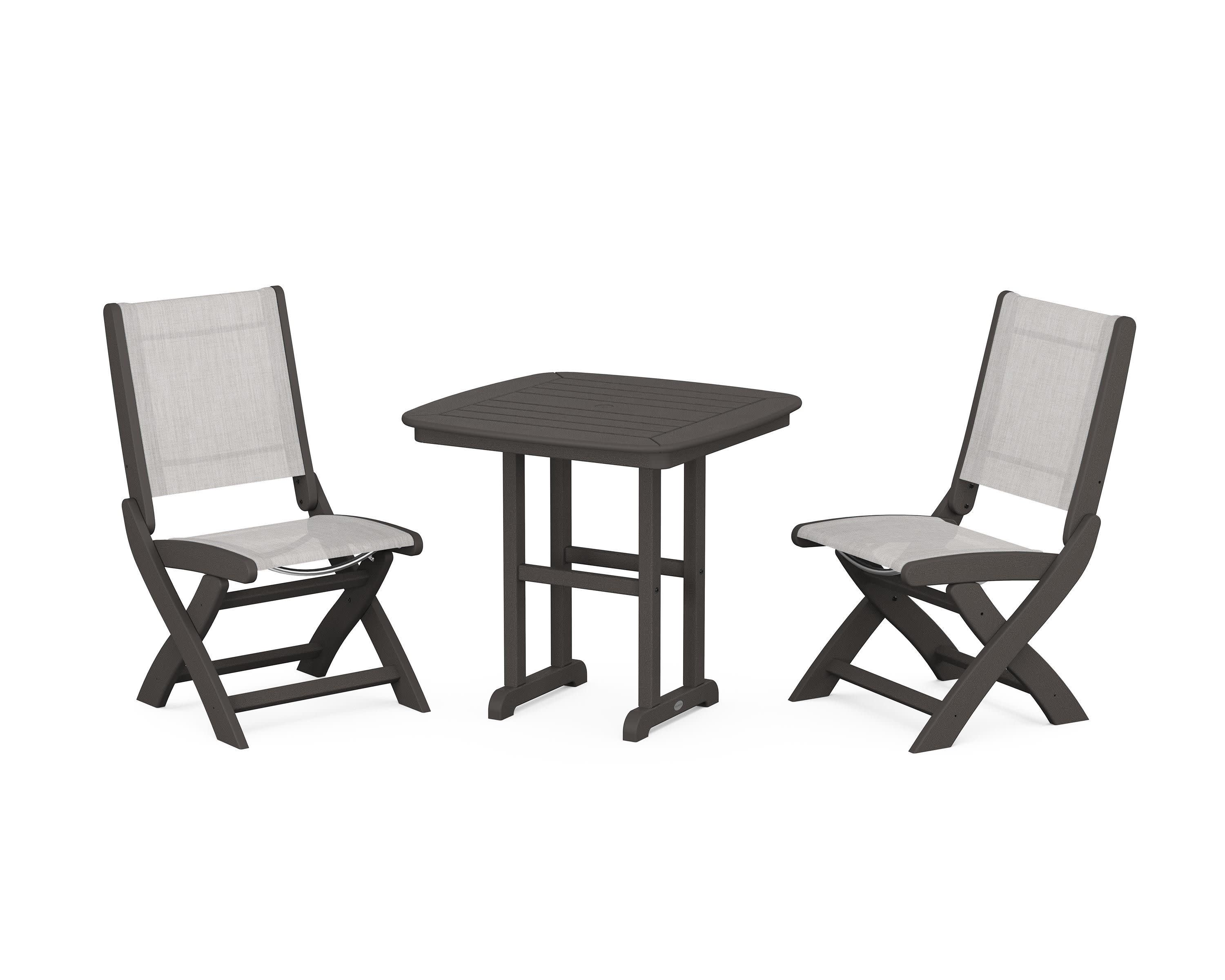 Coastal Folding Side Chair 3-Piece Dining Set in Vintage Coffee / Parchment Sling
