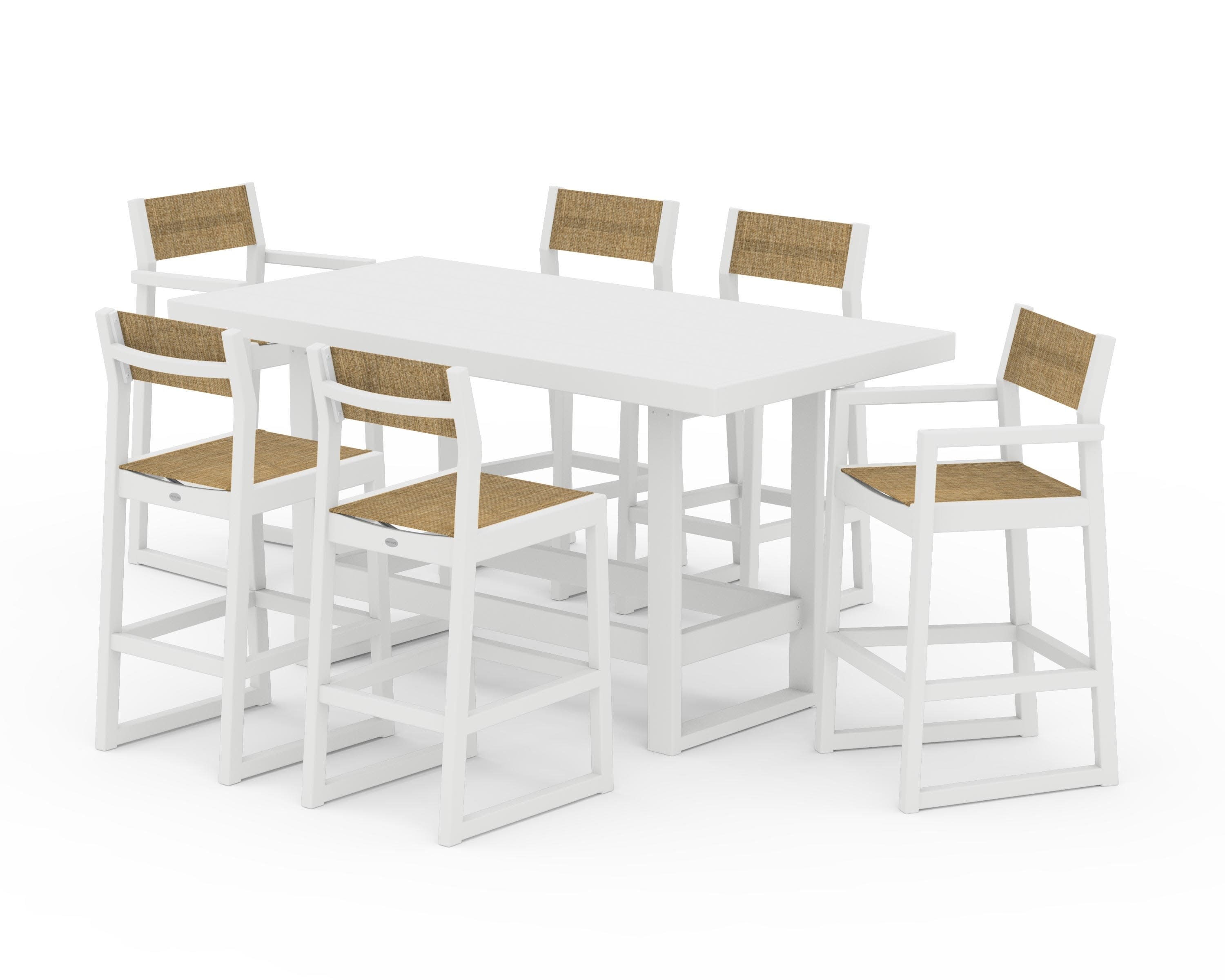 EDGE Sling 7-Piece Bar Table Set in White / Burlap Sling