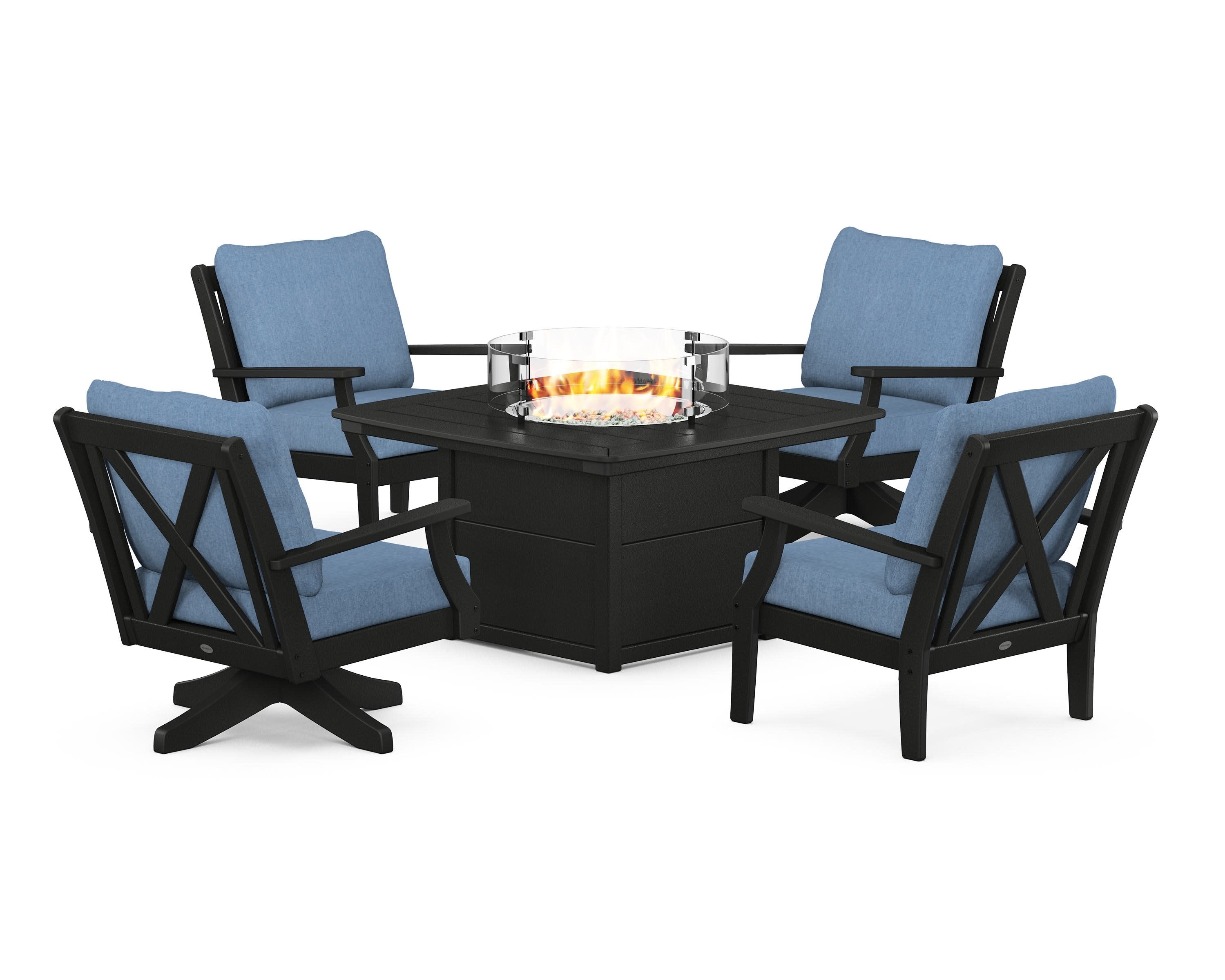 Braxton 5-Piece Deep Seating Set with Fire Table in Black / Sky Blue