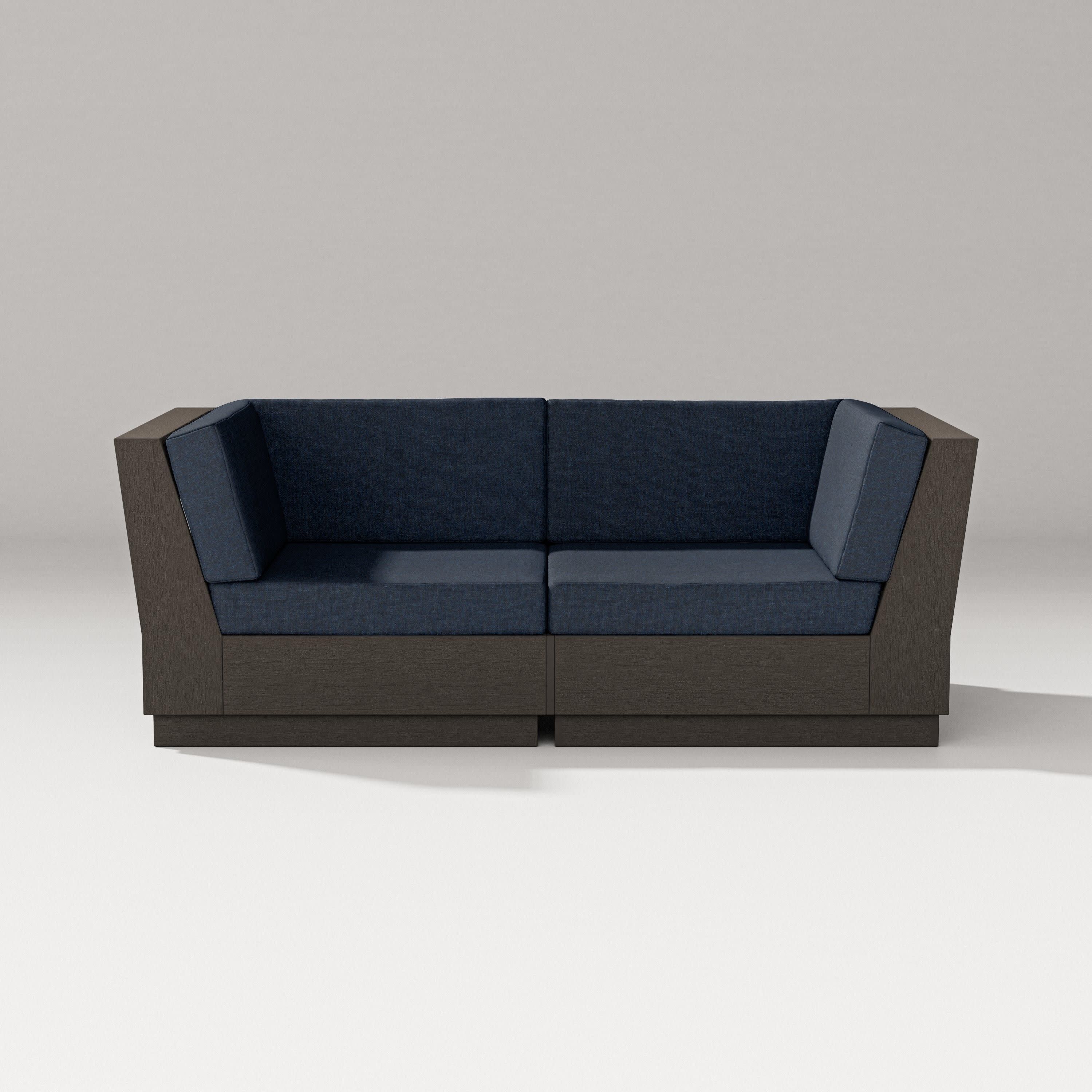Elevate Loveseat Sectional in Vintage Coffee / Marine Indigo