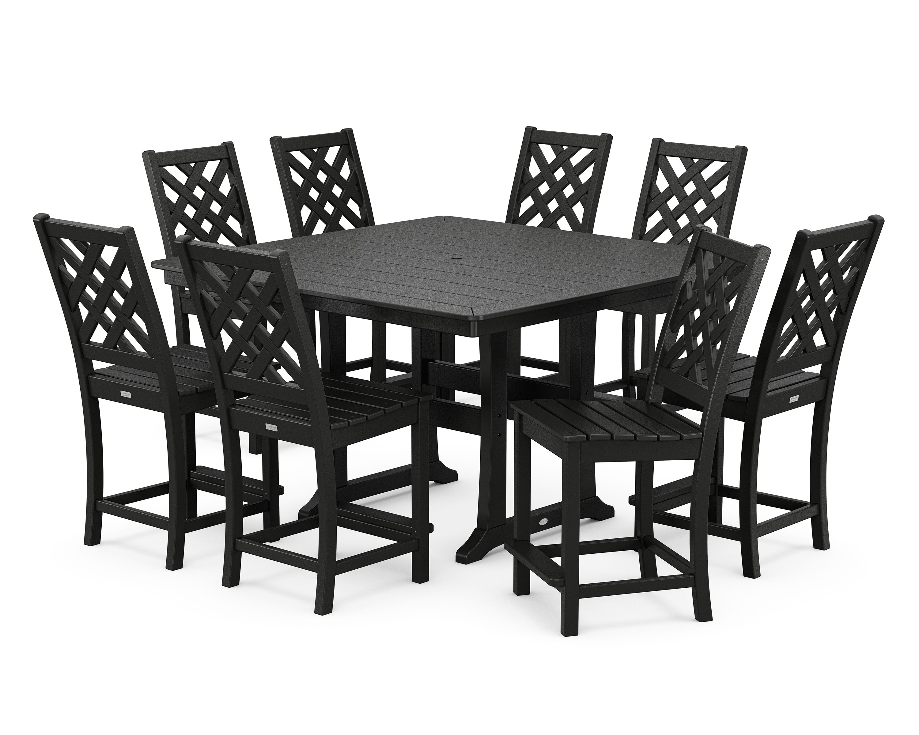 Wovendale Side Chair 9-Piece Square Counter Set with Trestle Legs in Black