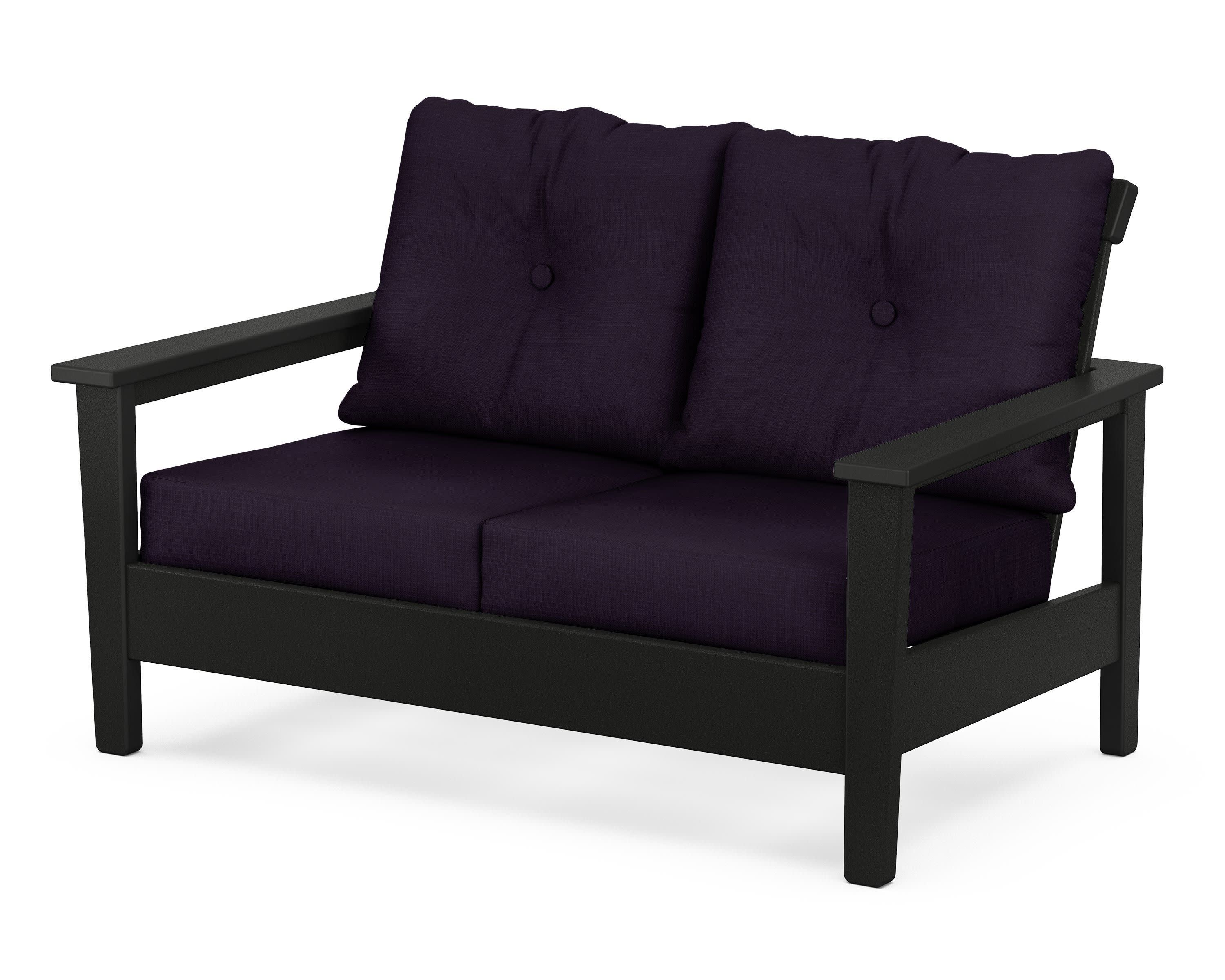 Prescott Deep Seating Loveseat in Black / Navy Linen