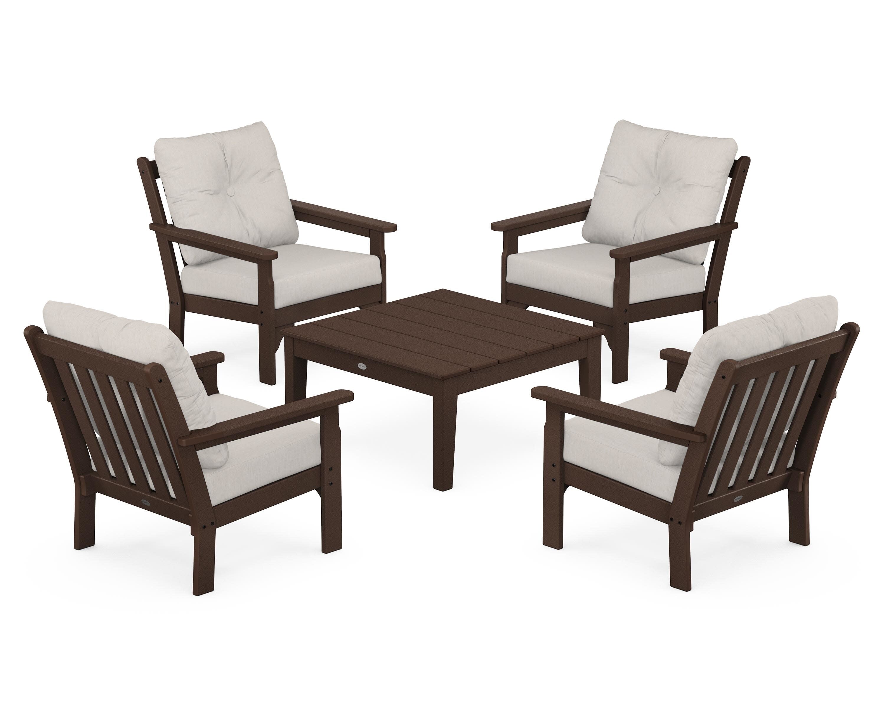 Vineyard 5-Piece Deep Seating Conversation Set in Mahogany / Cast Ash