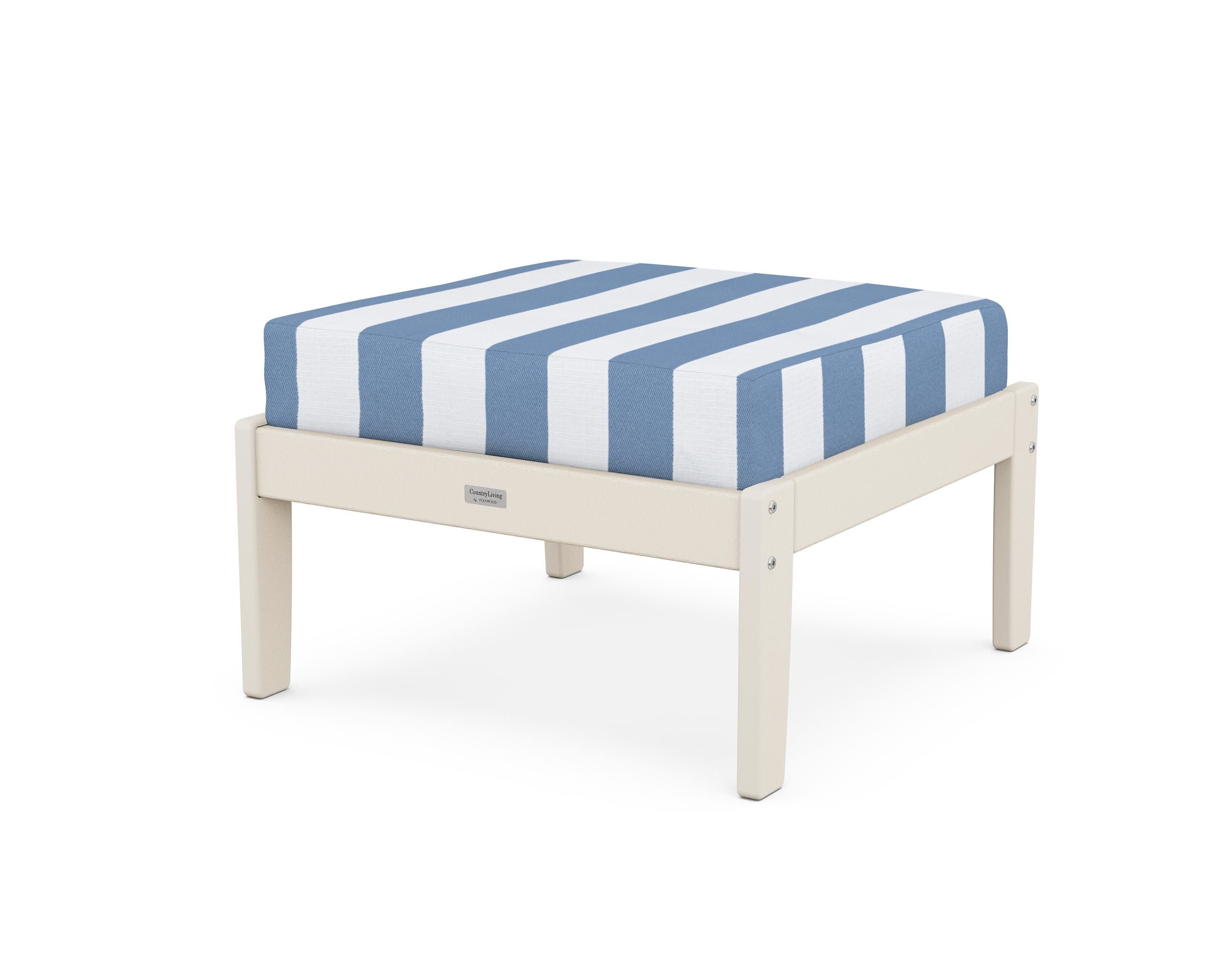 Cottage Deep Seating Ottoman in Sand / Cabana Stripe Sky Blue