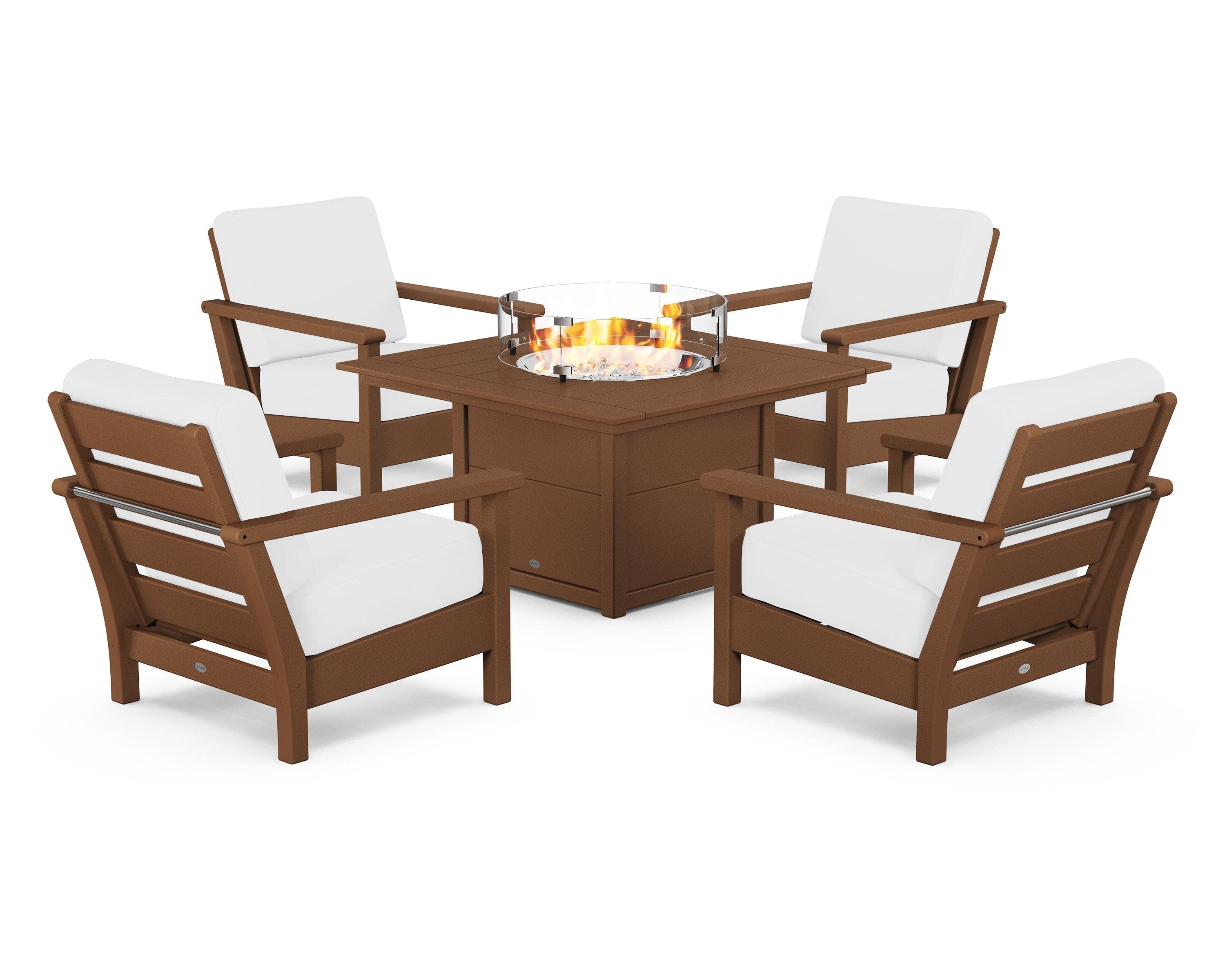 Harbour 5-Piece Conversation Set with Fire Pit Table in Teak / Natural