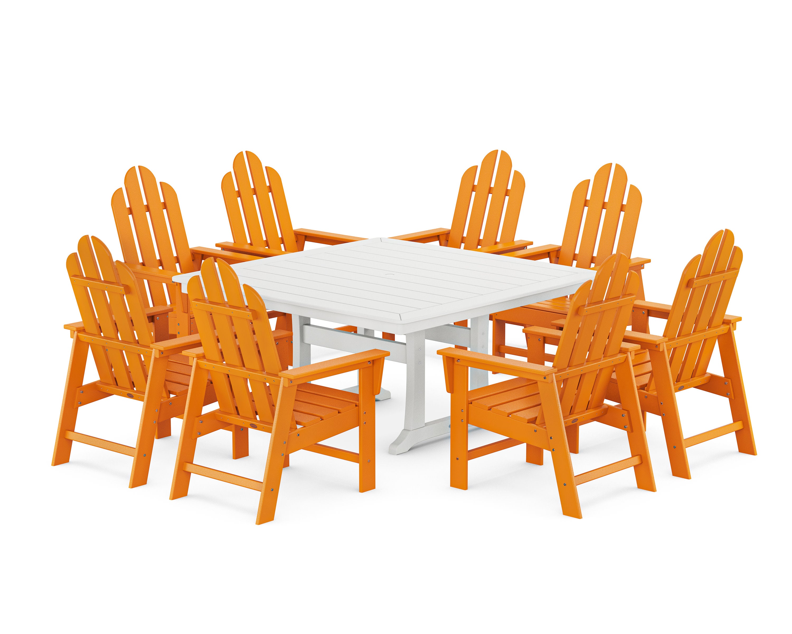 Long Island 9-Piece Square Dining Set with Trestle Legs in Tangerine / White