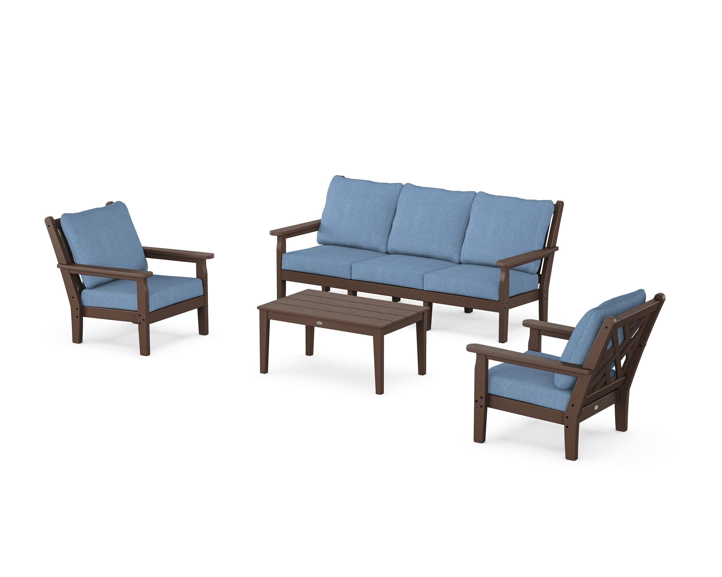 Chippendale 4-Piece Deep Seating Set with Sofa in Mahogany / Sky Blue