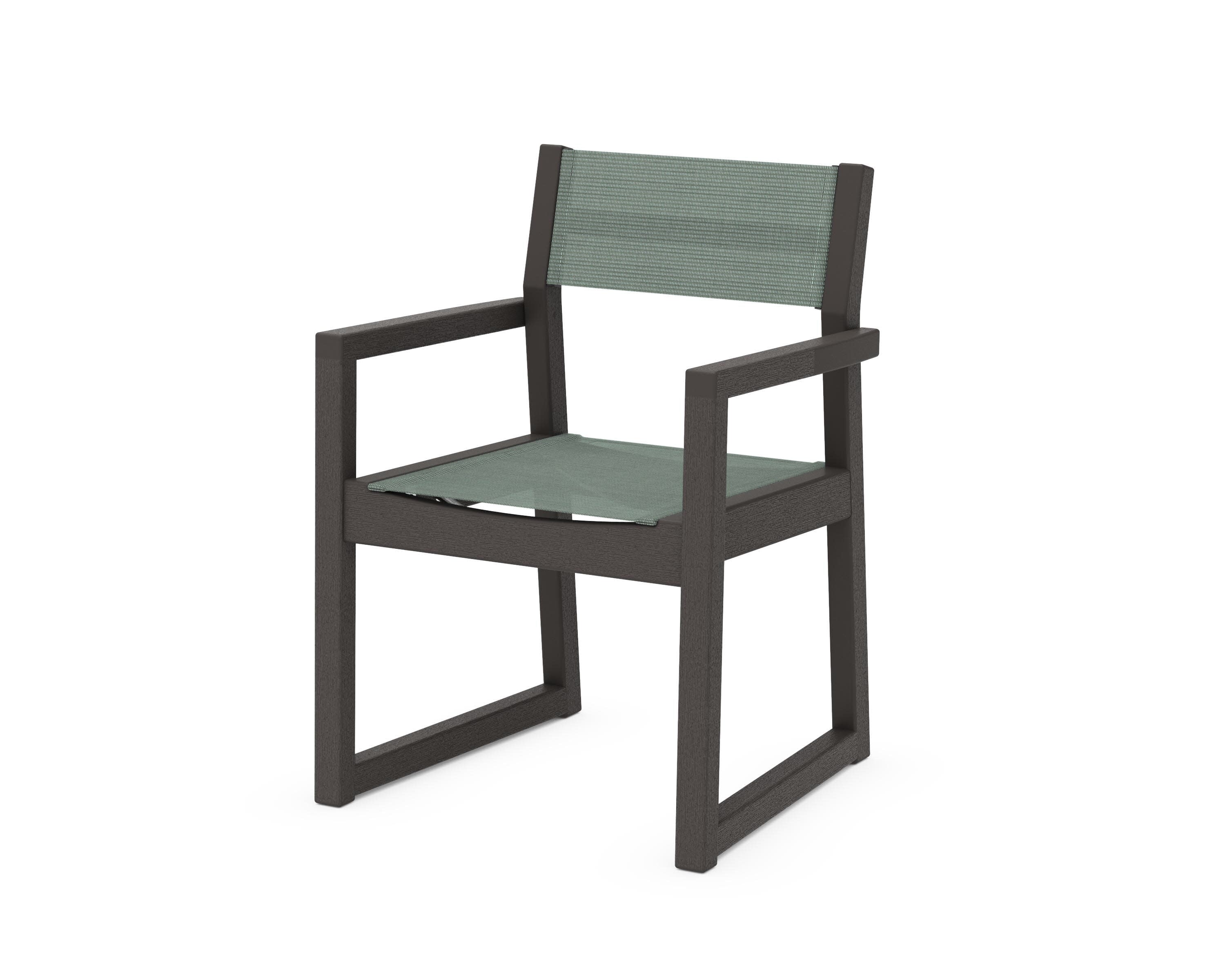 EDGE Sling Dining Arm Chair in Vintage Coffee / Dupioni Sea Mist Sling