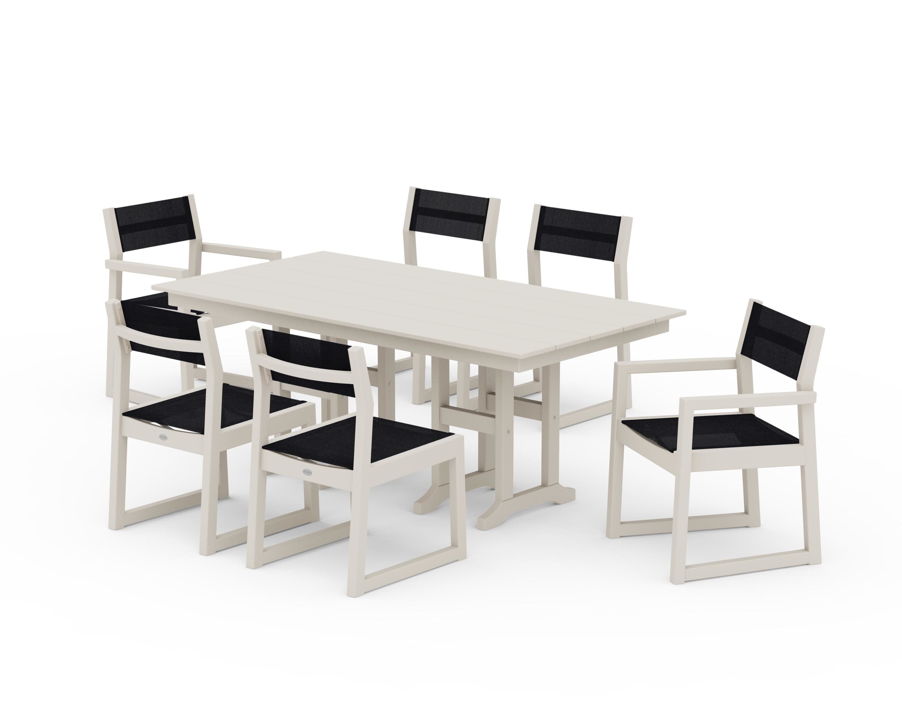 EDGE Sling 7-Piece Farmhouse Dining Set in Sand / Black Sling