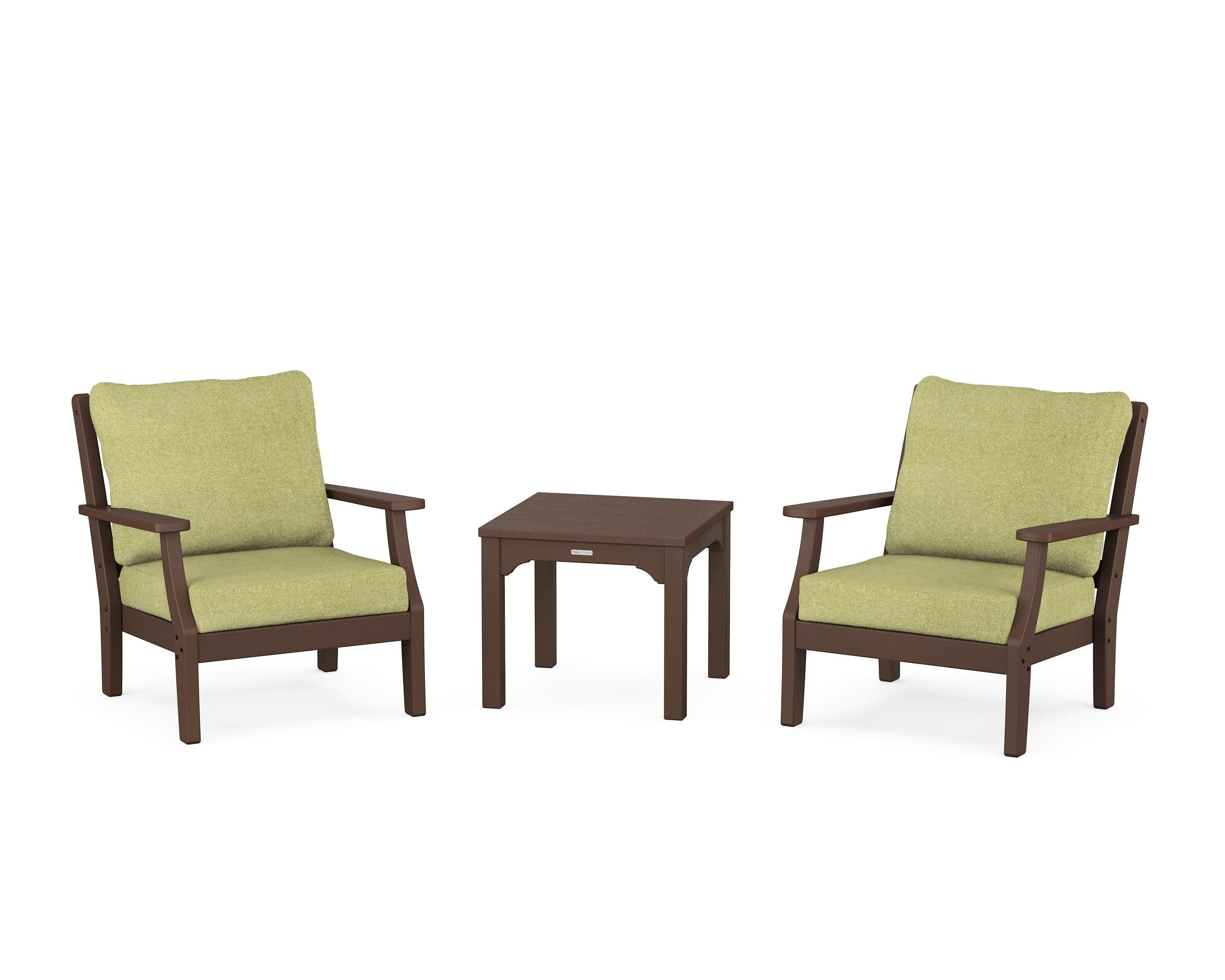 Chinoiserie 3-Piece Deep Seating Set in Mahogany / Chartreuse Boucle