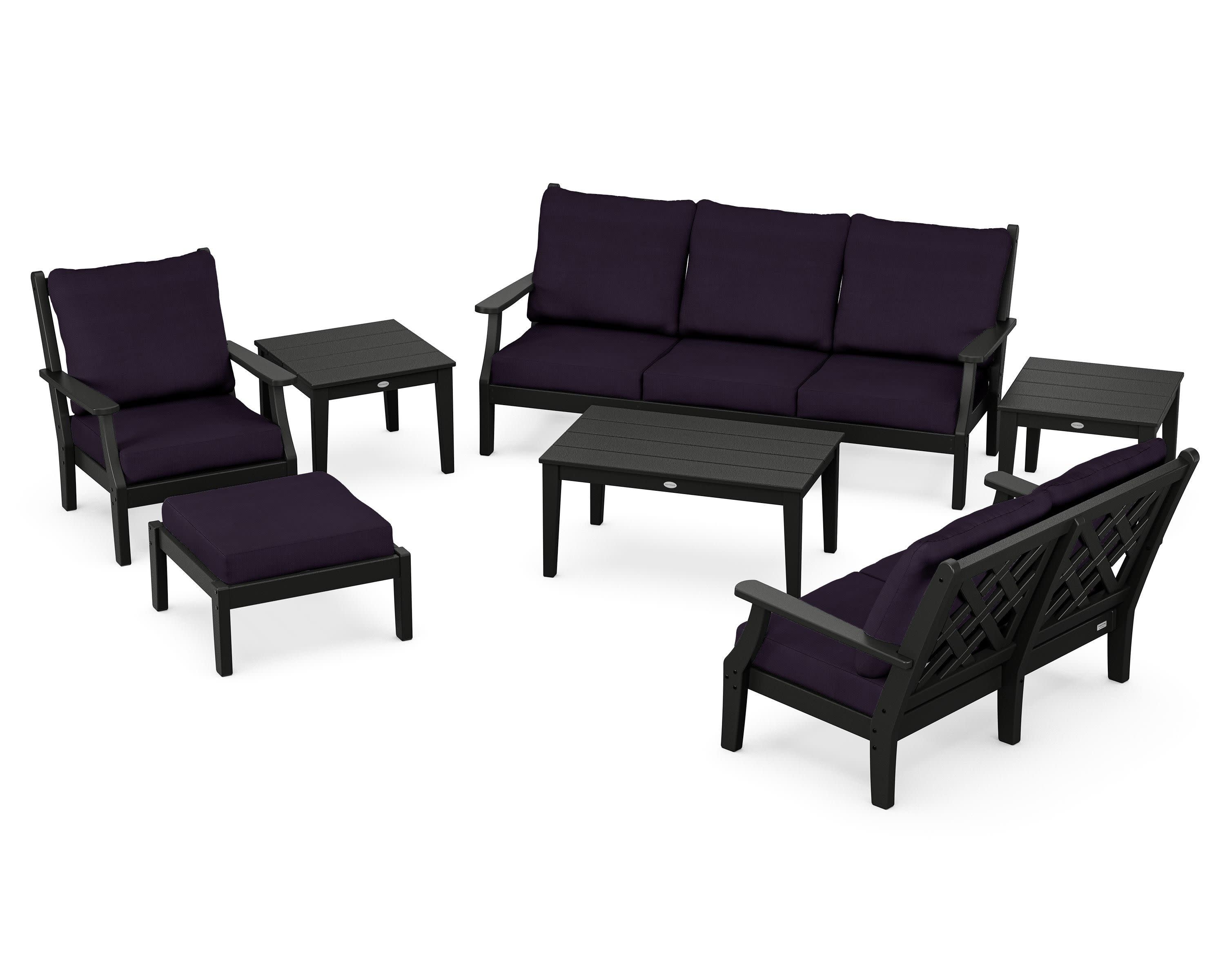 Wovendale 7-Piece Deep Seating Set in Black / Navy Linen