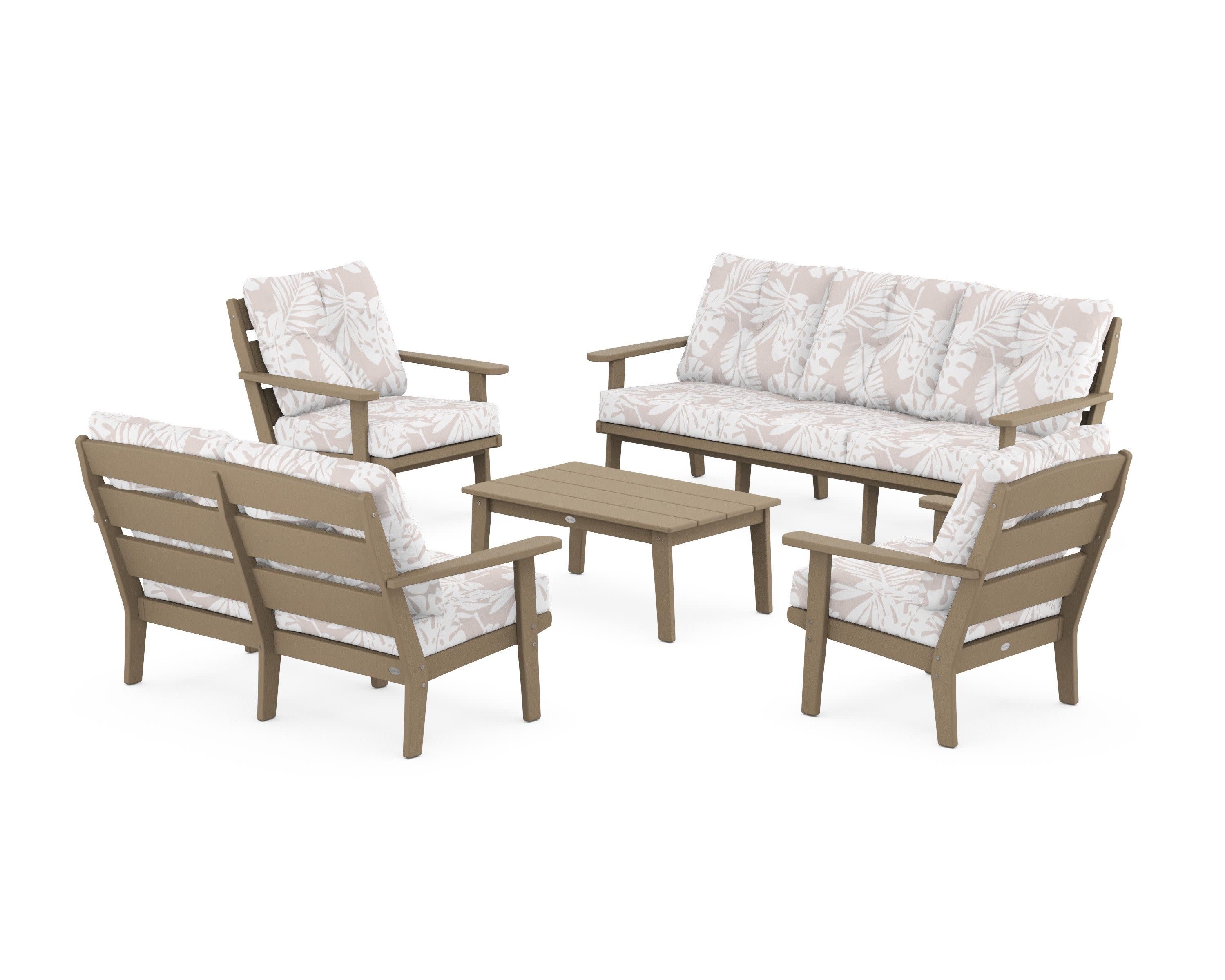 Lakeside 5-Piece Lounge Sofa Set in Vintage Sahara / Leaf Dune Burlap