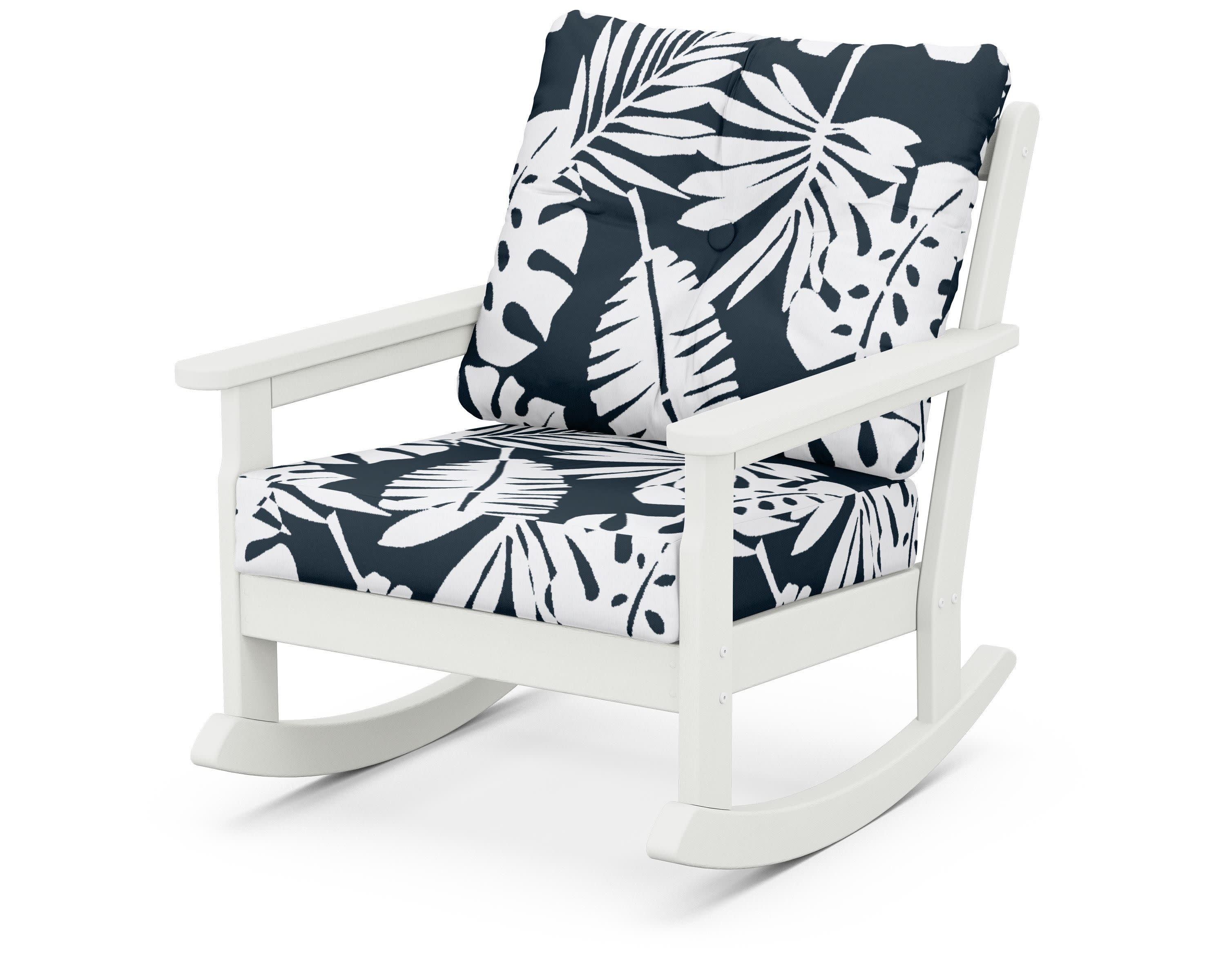Vineyard Deep Seating Rocking Chair in Vintage White / Leaf Marine Indigo