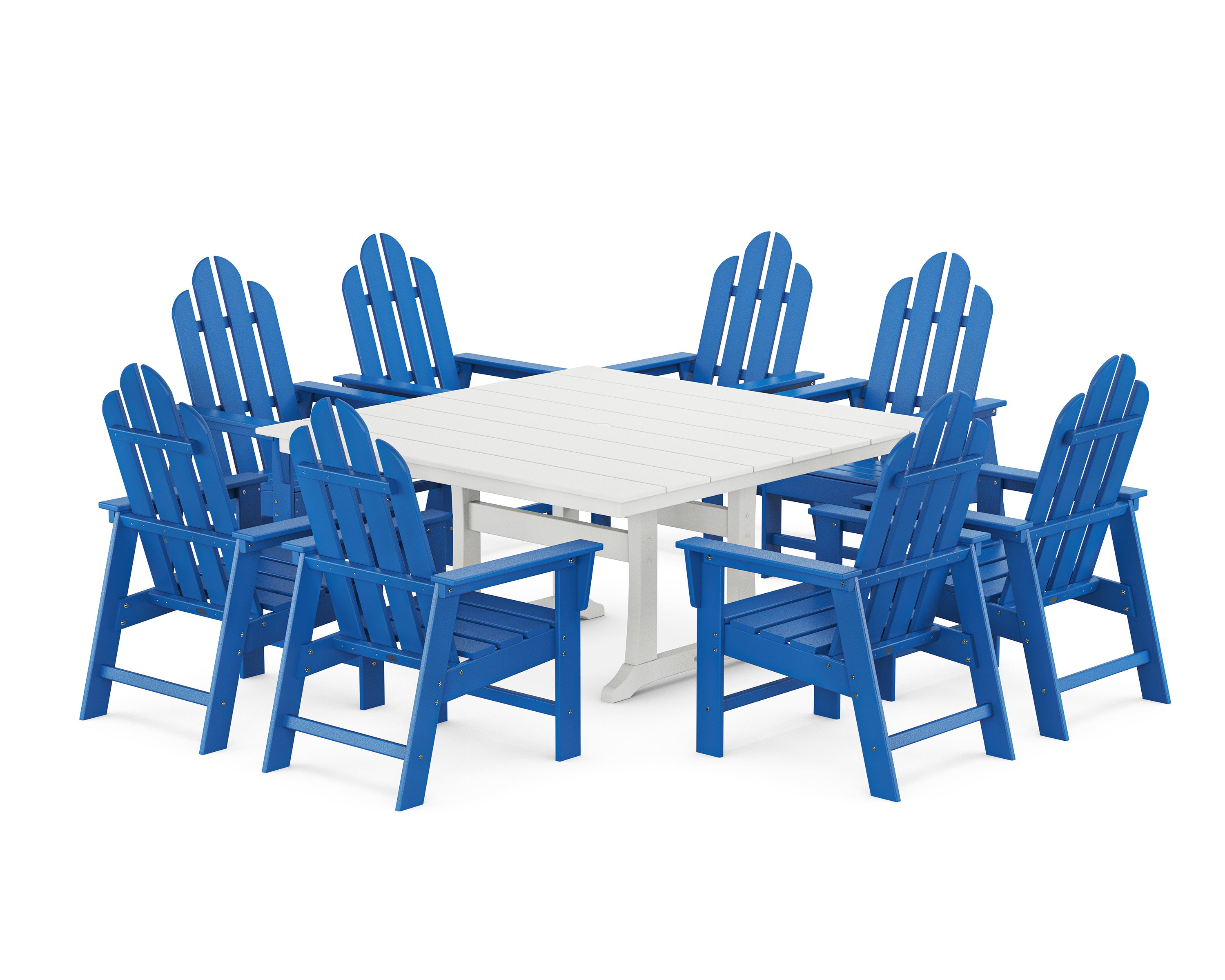 Long Island 9-Piece Square Farmhouse Dining Set with Trestle Legs in Pacific Blue / White