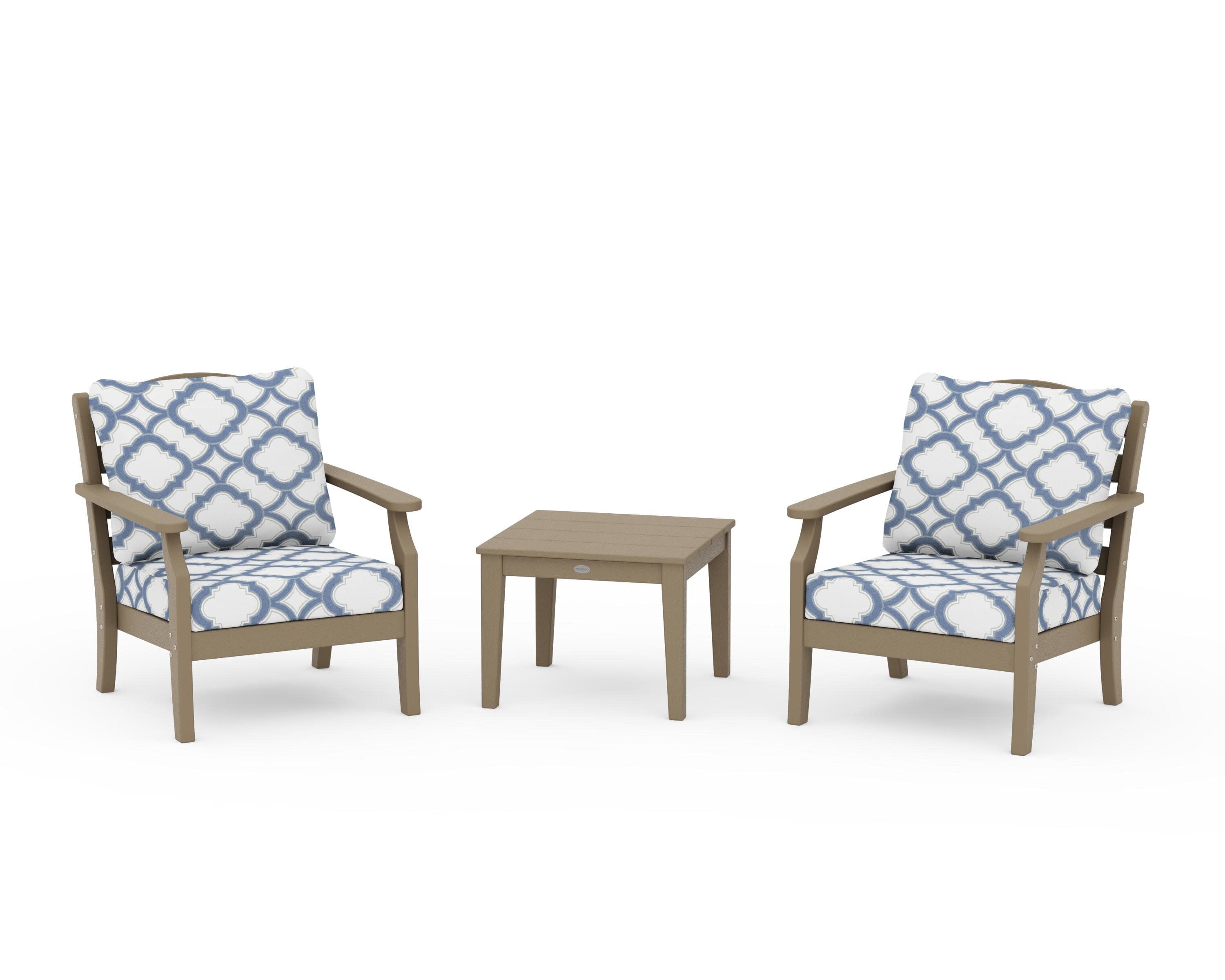 Savannah 3-Piece Deep Seating Set in Vintage Sahara / Trellis Sky Blue