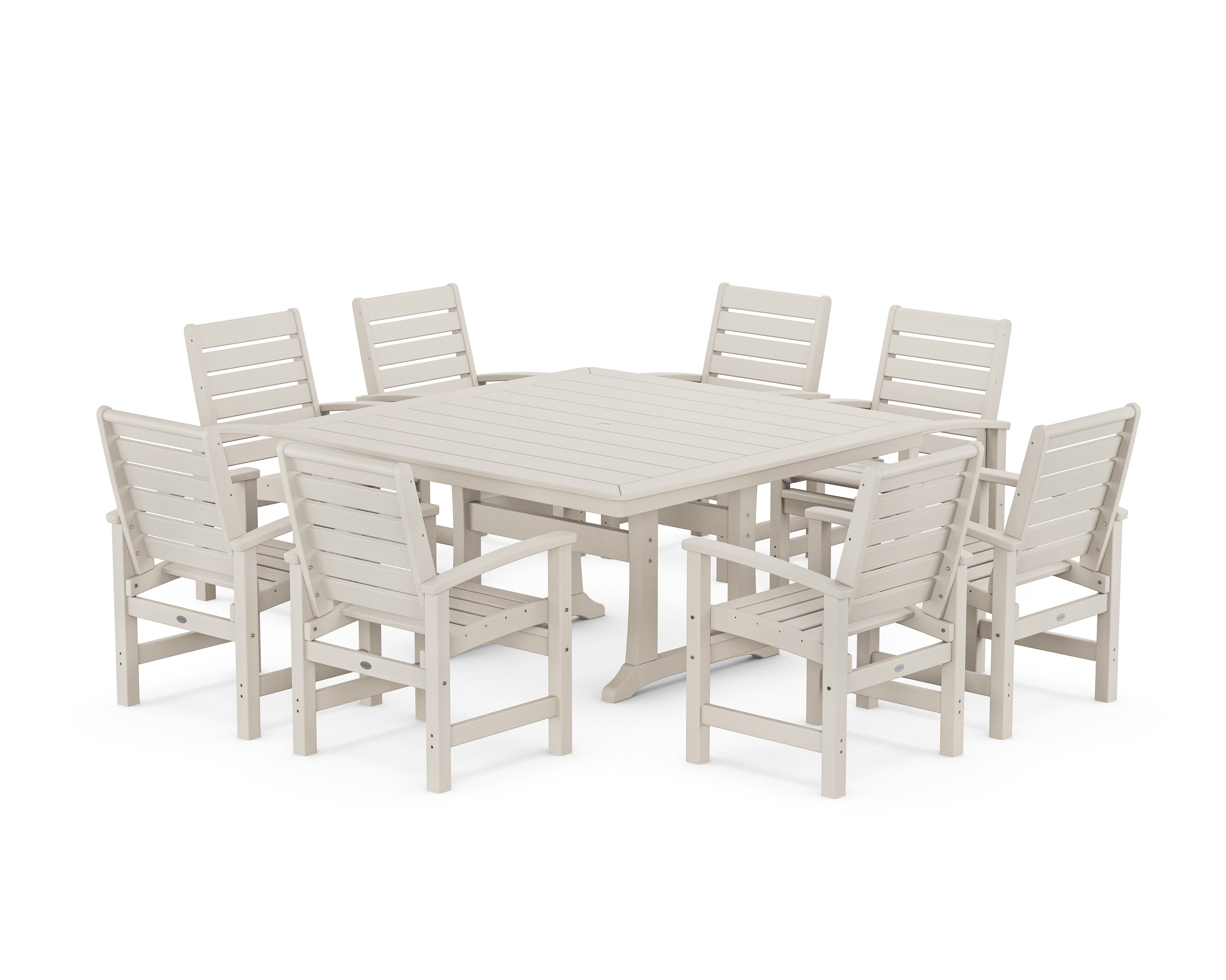 Signature 9-Piece Square Dining Set with Trestle Legs in Sand