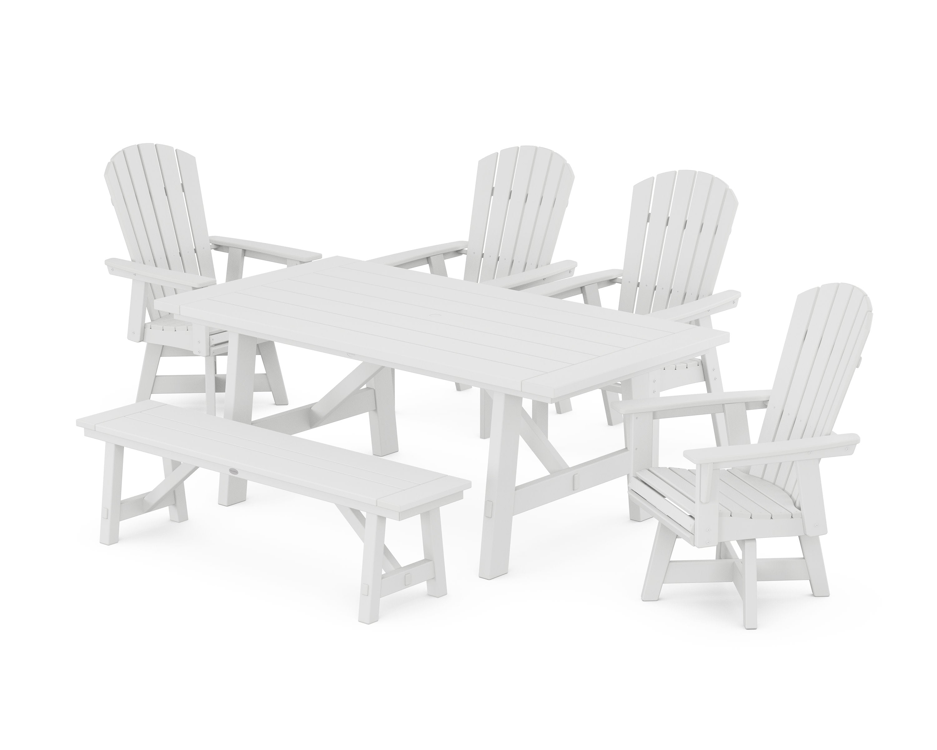 Nautical Adirondack Swivel 6-Piece Rustic Farmhouse Dining Set With Trestle Legs in White